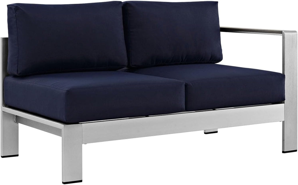 Modway Shore 4-Piece Aluminum Outdoor Patio Sectional Sofa Set in Silver Navy