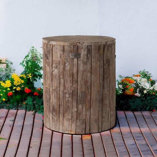 Patio Sense 62420 Elyse Round Rustic Garden Stool Wood Outdoor Seating & End Table Portable Adaptable Outdoor Furniture Ideal For Entertaining, Gardening & Decor - Seasoned Patina Finish May Vary