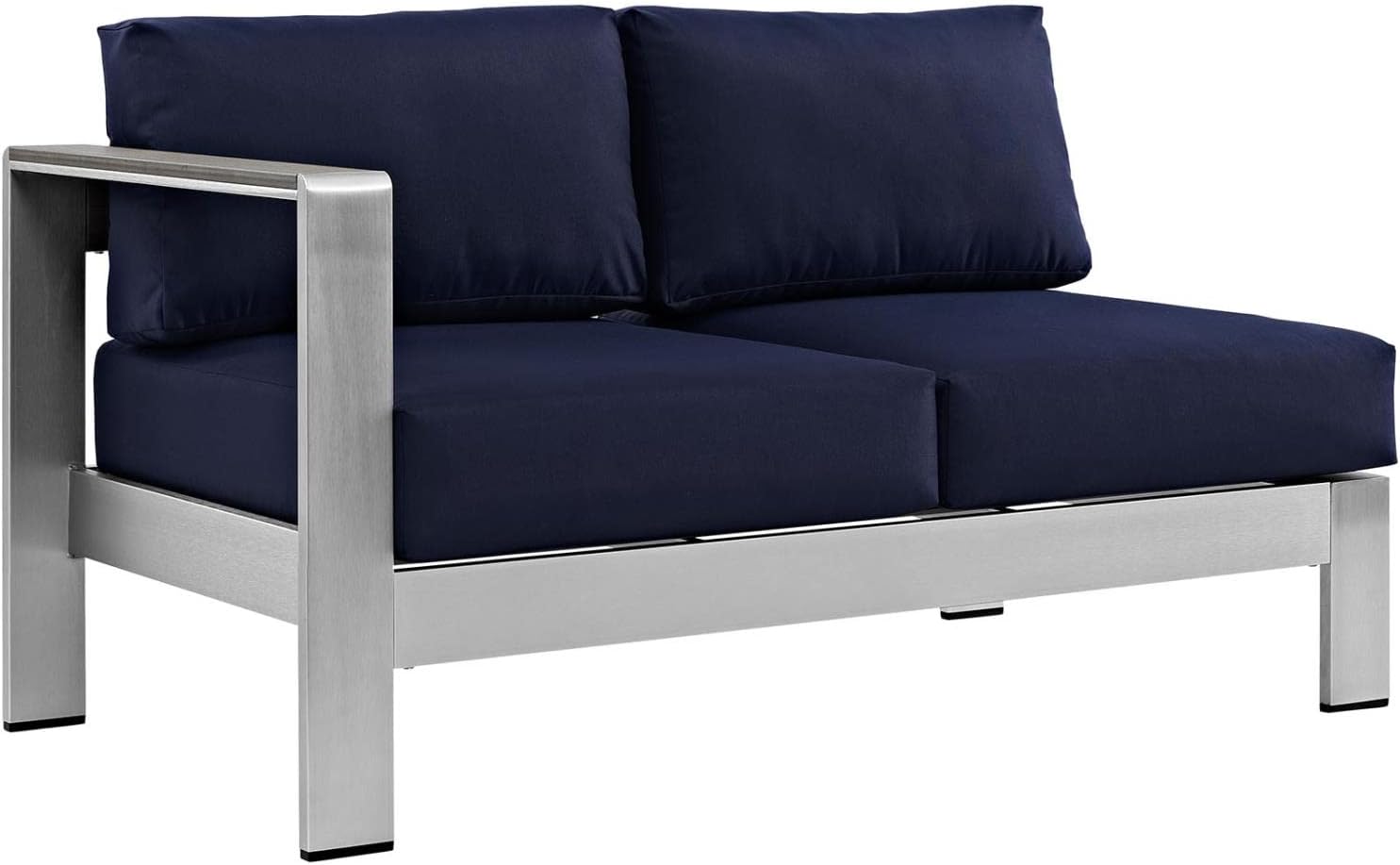 Modway Shore 4-Piece Aluminum Outdoor Patio Sectional Sofa Set in Silver Navy
