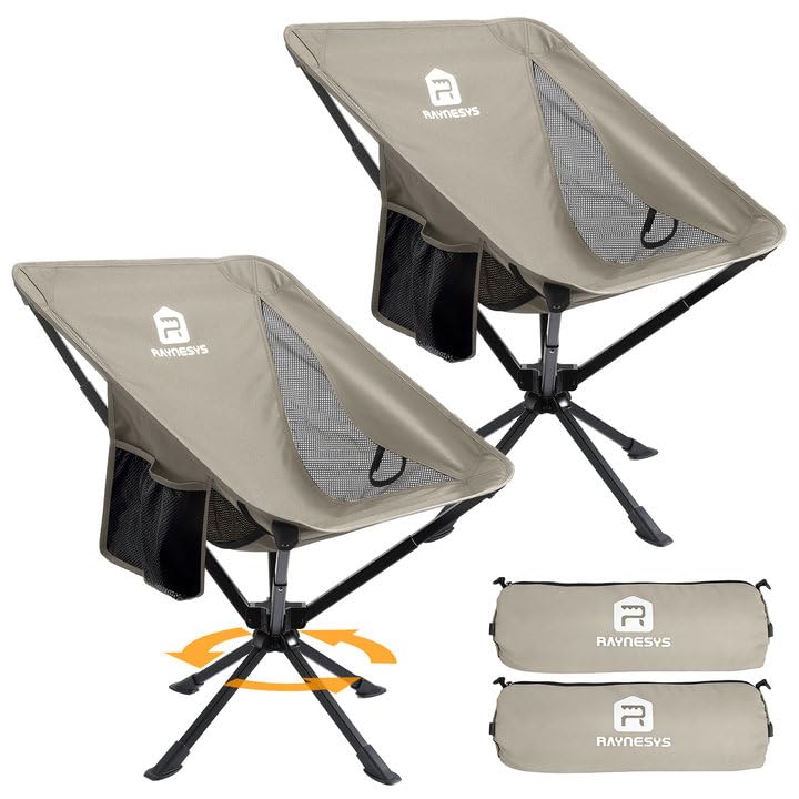 Raynesys 1 Pack Portable Camping Chair, Flexible 360° Rotation, Easy Carry, 8 Seconds Quick Setup Folding Camping Chair, 3.8Lb Lightweight Folding Chairs for Hiking, Beach, Sporting, Travel