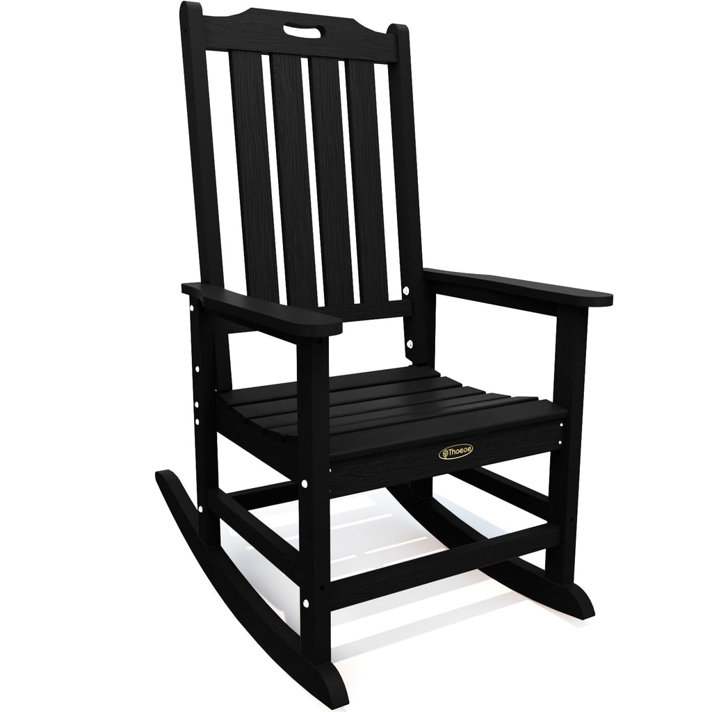 THOEOE Outdoor Rocking Chairs, Oversized Patio Rocking Chair | HDPE Outdoor Rockers for Front Porch, Patio, Backyard, Balcony and Garden. All-Weather High Back Design, Black