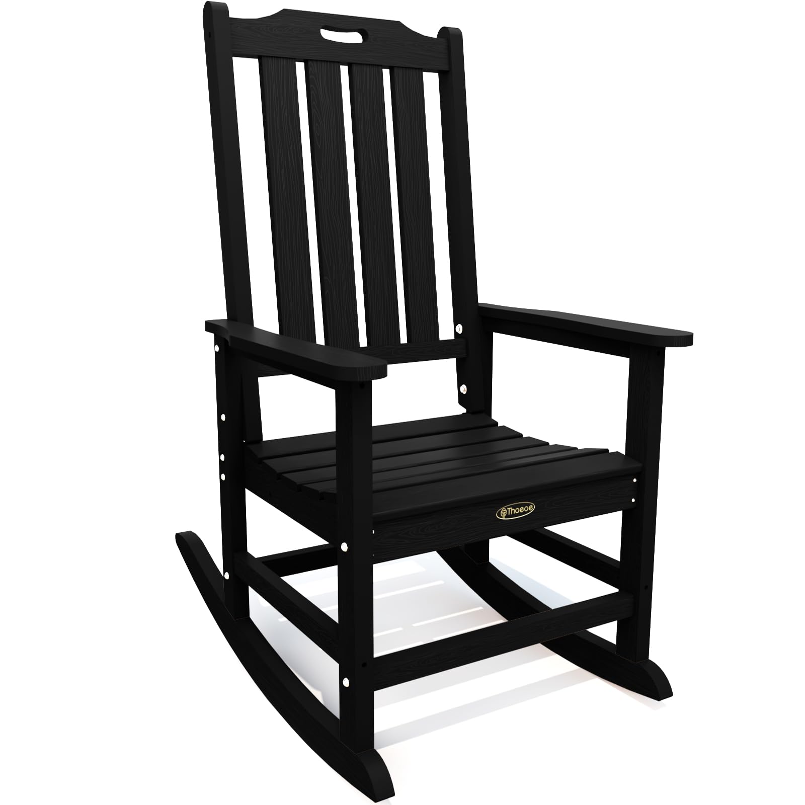 THOEOE Outdoor Rocking Chairs, Oversized Patio Rocking Chair | HDPE Outdoor Rockers for Front Porch, Patio, Backyard, Balcony and Garden. All-Weather High Back Design, Black