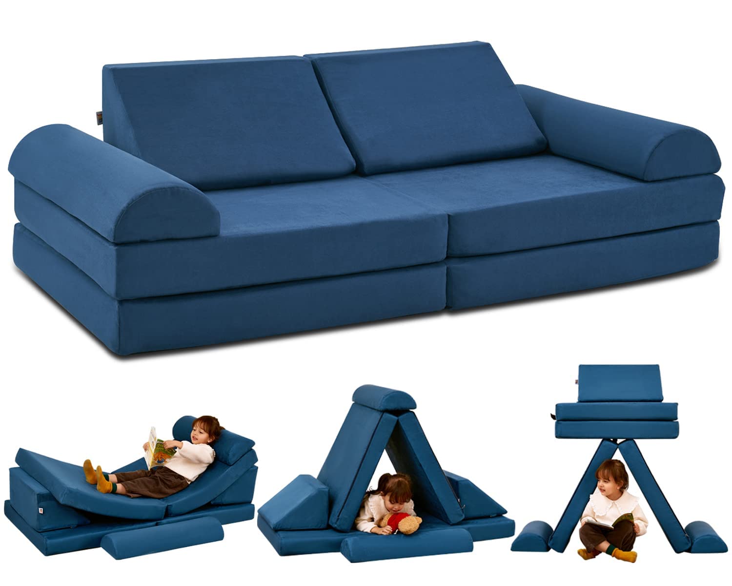 jela Kids Couch, Waterproof Kids Modular Sofa for Outdoor & Indoor, UV Resistant Child Sectional Sofa, Foam Play Couch Playhouse Play Set for Children Adults(Sand Beige)