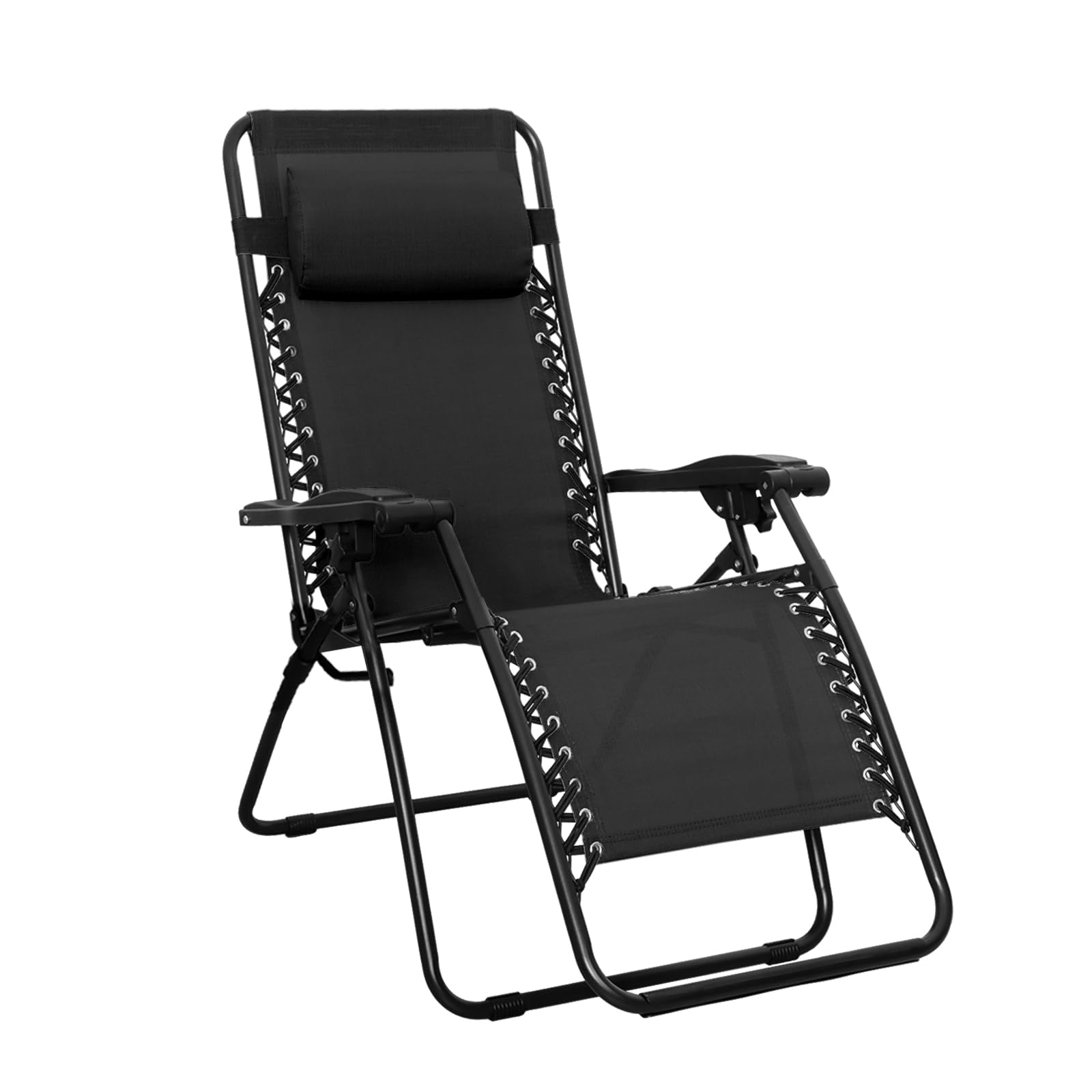 Amazon Basics Zero Gravity Lounge Chair with Pillow, Foldable Outdoor Reclining Chair for Patio and Beach, Weather-Resistant Textilene, 300 lb Capacity, 26", Black