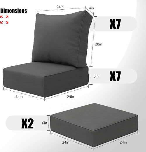 (Only Cushions)16 Piece Patio Cushion Set for 10 Pieces Wicker Rattan Conversation Sofa Set with Swivel Rocking Chair and Ottomans,6" Thick Cushion for 7 Person Patio Conversation Sets (24*24in)