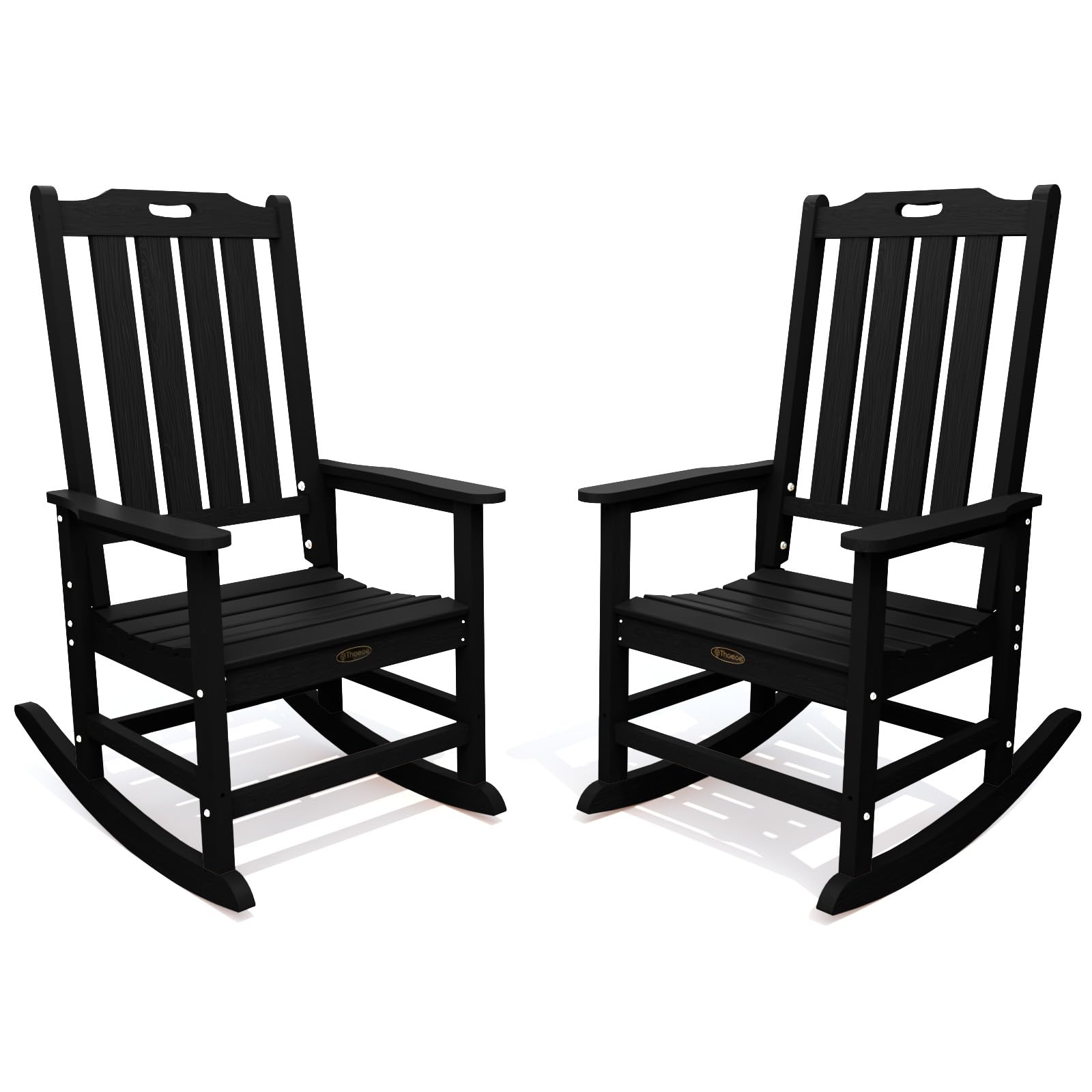 THOEOE Outdoor Rocking Chairs, Oversized Patio Rocking Chair | HDPE Outdoor Rockers for Front Porch, Patio, Backyard, Balcony and Garden. All-Weather High Back Design, Black
