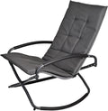 Rocking Folding Chair Comfy Recliner Chair with Puffy Cushion Suitable for Porch Deck, Garden, Patio Lounge Set, Gray，Weather Resistant Textilene Fabric Space-Saving 330lbs Capacity