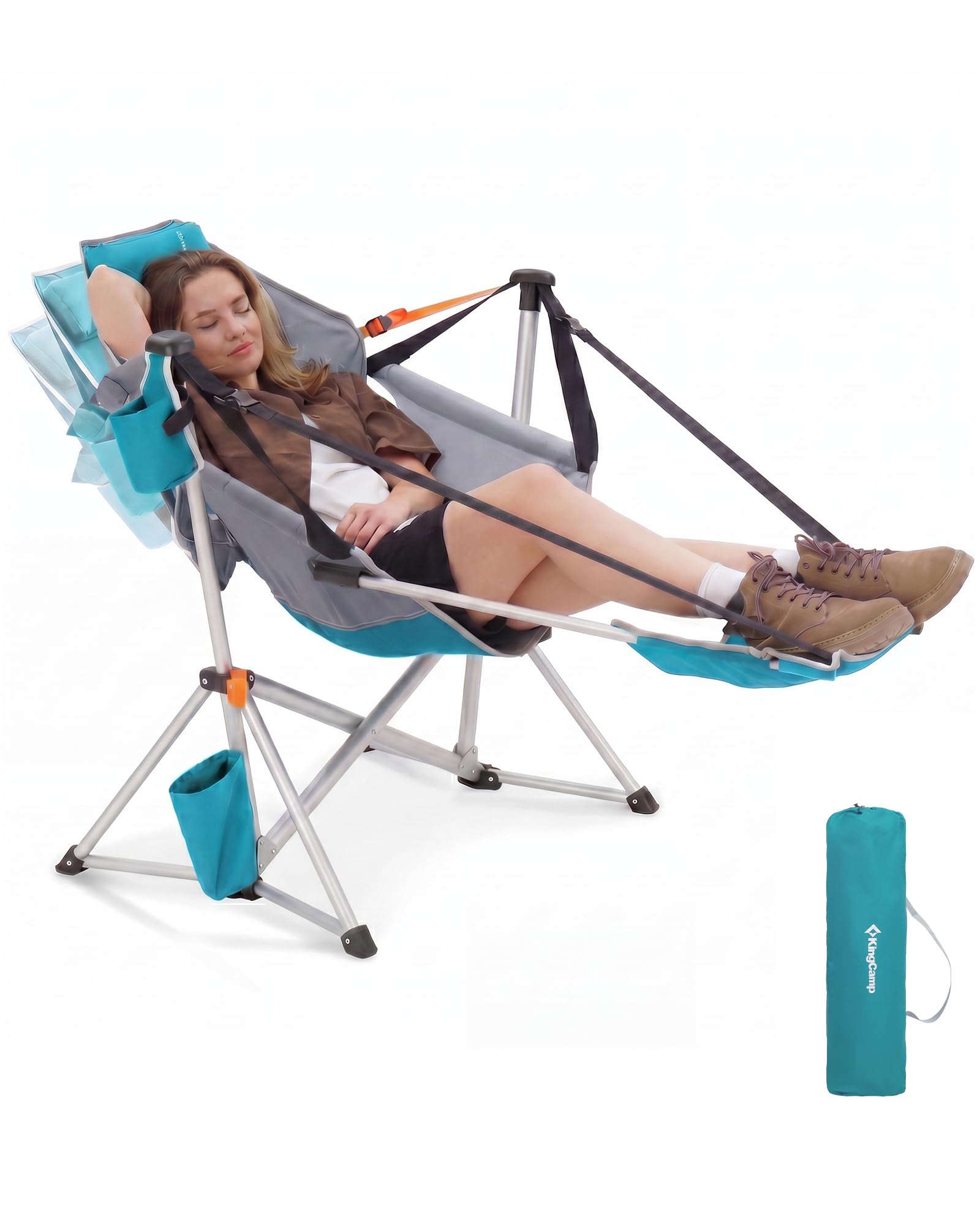 KingCamp Hammock Chair with Footrest – Heavy Duty Swinging Rocking Camping Chairs for Adults up to 400lbs, Folding Portable Oversized Rocker with Cup Holder & Pillow for Outdoor Beach Lawn RV Sports