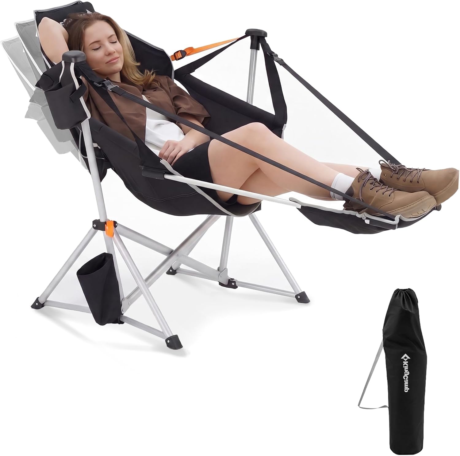 KingCamp Hammock Chair with Footrest – Heavy Duty Swinging Rocking Camping Chairs for Adults up to 400lbs, Folding Portable Oversized Rocker with Cup Holder & Pillow for Outdoor Beach Lawn RV Sports
