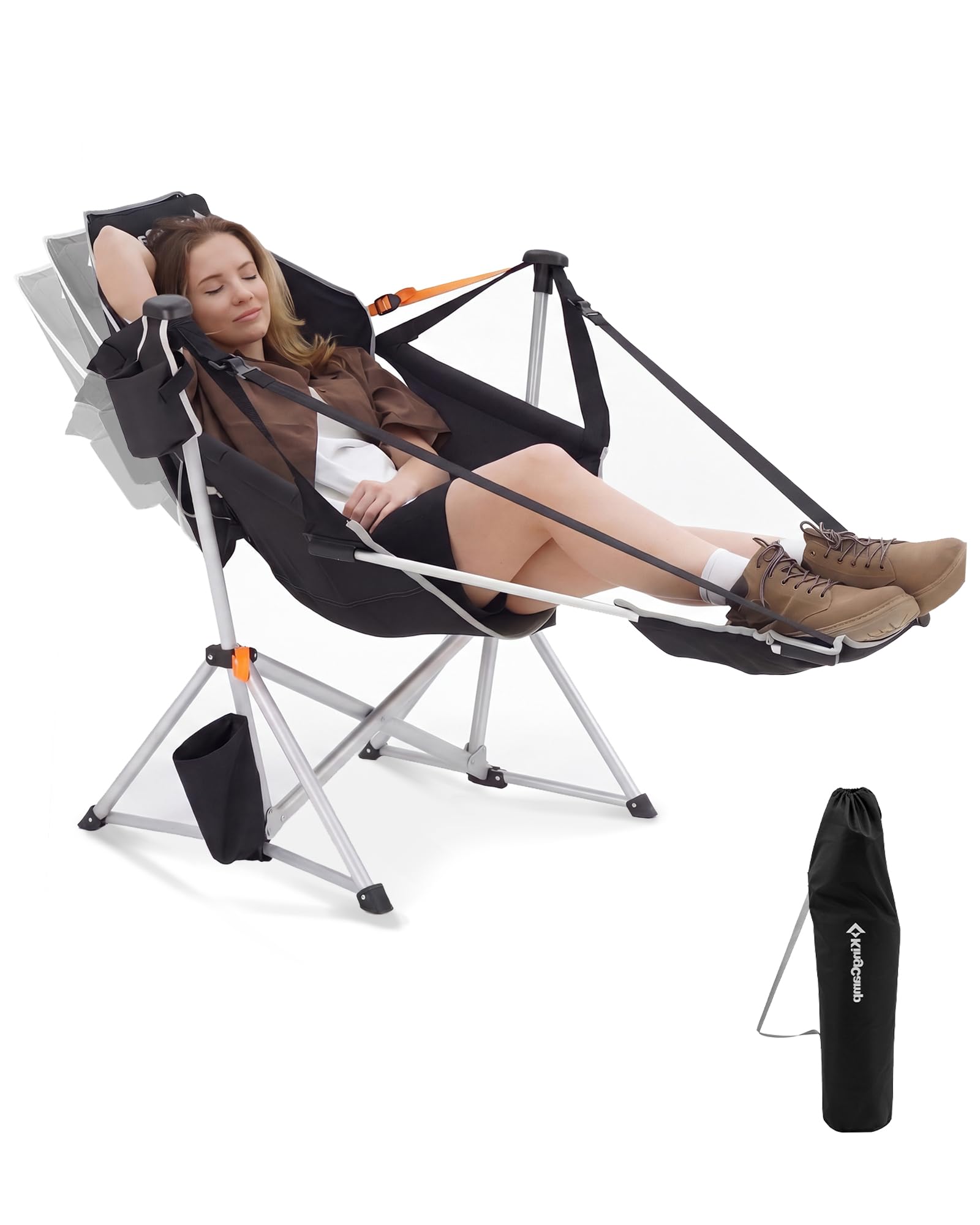 KingCamp Hammock Chair with Footrest – Heavy Duty Swinging Rocking Camping Chairs for Adults up to 400lbs, Folding Portable Oversized Rocker with Cup Holder & Pillow for Outdoor Beach Lawn RV Sports