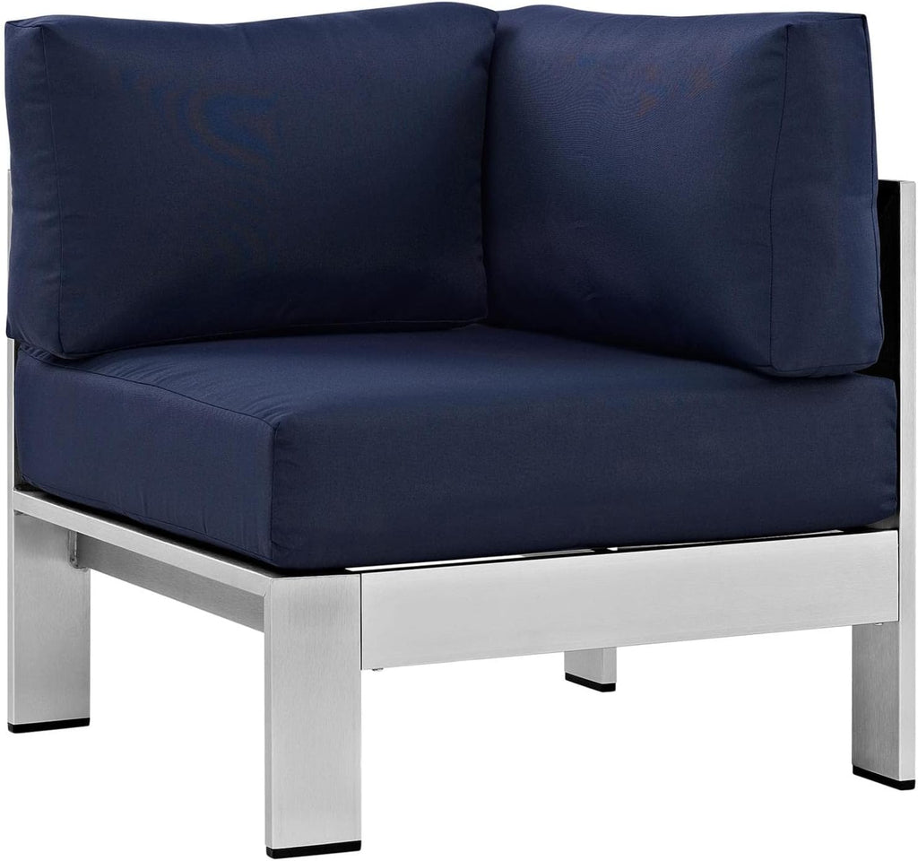 Modway Shore 4-Piece Aluminum Outdoor Patio Sectional Sofa Set in Silver Navy