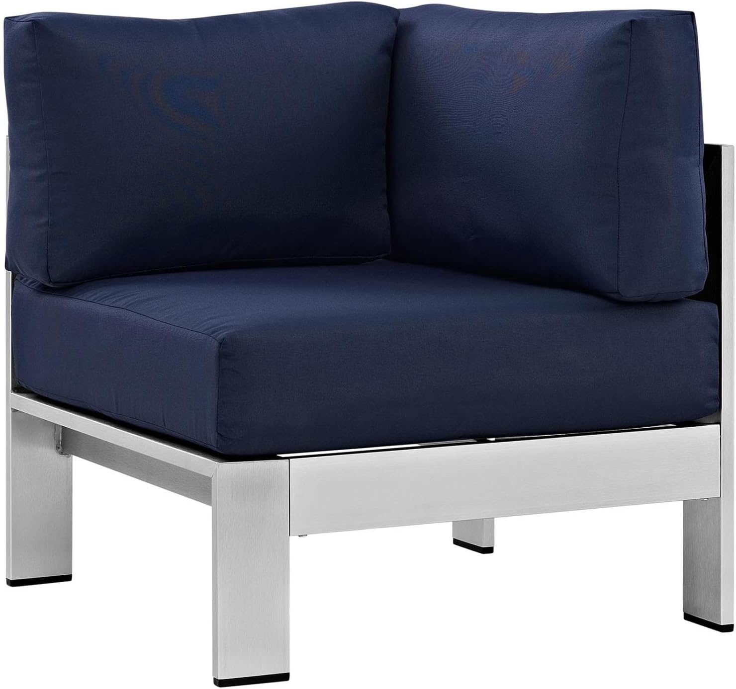 Modway Shore 4-Piece Aluminum Outdoor Patio Sectional Sofa Set in Silver Navy