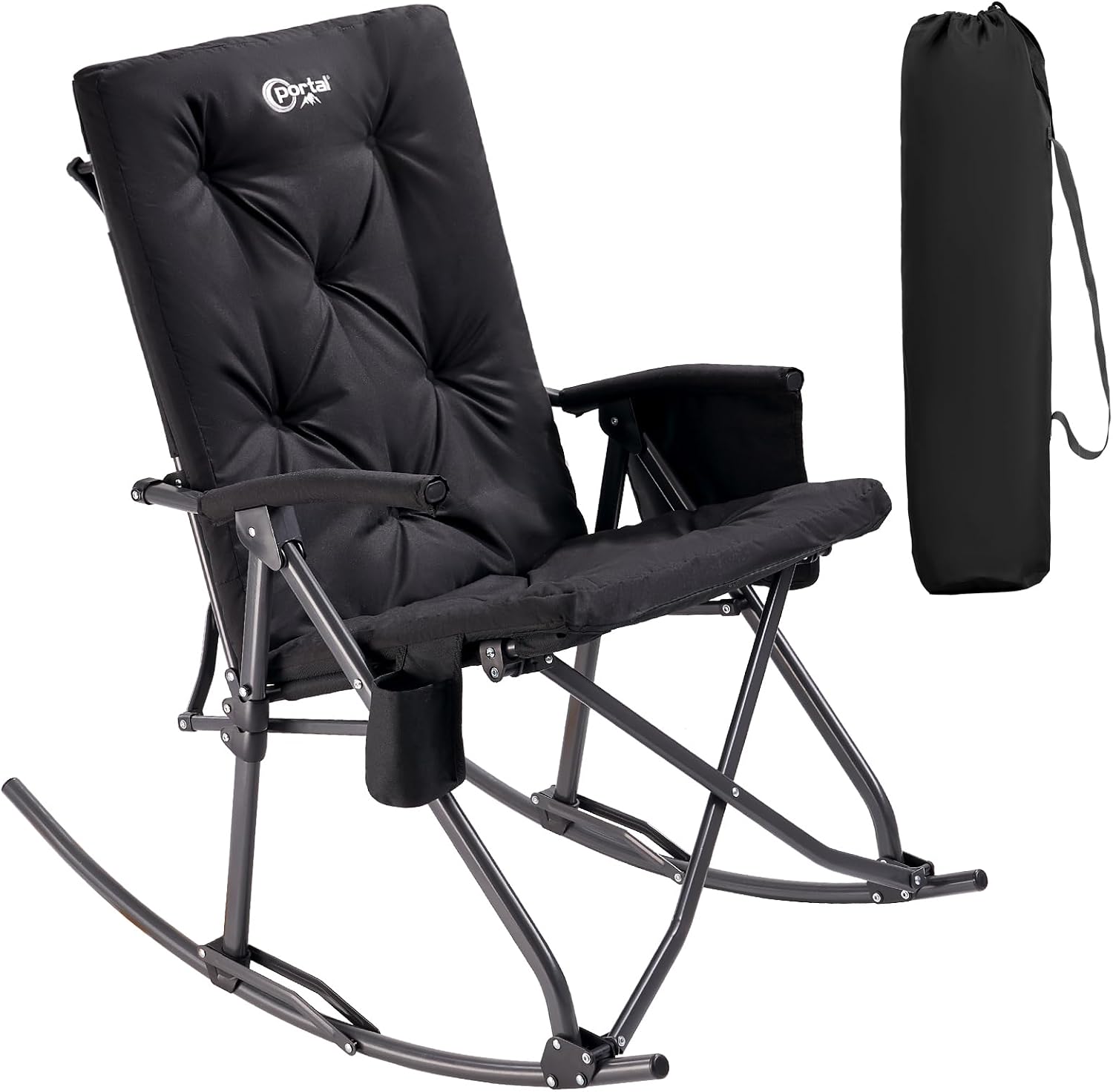Portal Folding Rocking Camping Chair Outdoor - Thick Padded Rocking Recliner Chair Portable Camping Rocker for Patio Front Porch Backyard Lawn Living Room, Supports 400 LBS
