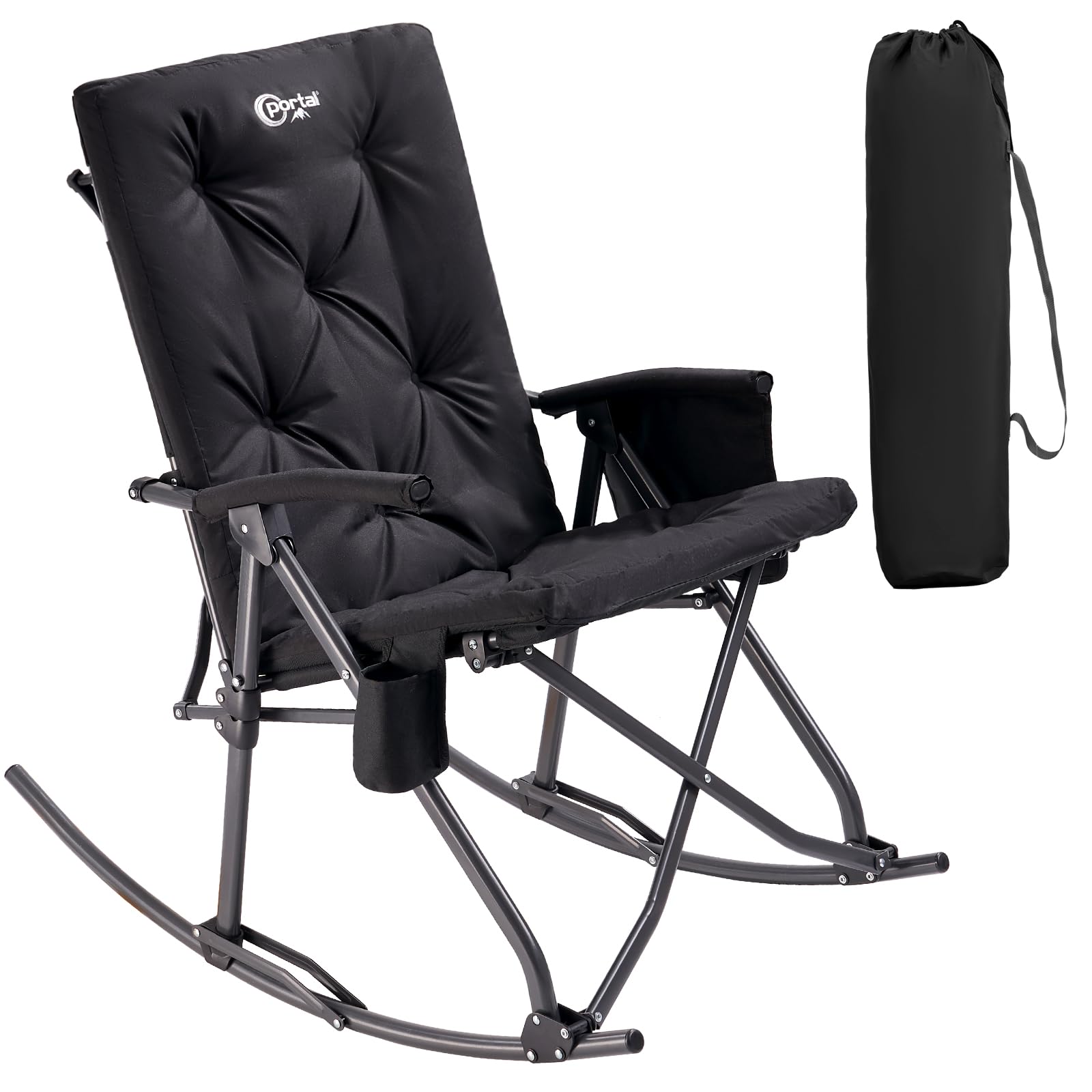 Portal Folding Rocking Camping Chair Outdoor - Thick Padded Rocking Recliner Chair Portable Camping Rocker for Patio Front Porch Backyard Lawn Living Room, Supports 400 LBS