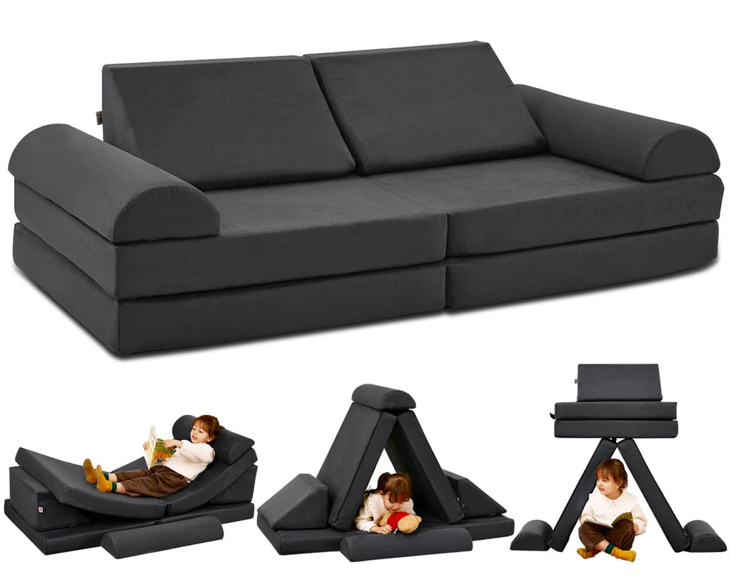 jela Kids Couch, Waterproof Kids Modular Sofa for Outdoor & Indoor, UV Resistant Child Sectional Sofa, Foam Play Couch Playhouse Play Set for Children Adults(Sand Beige)