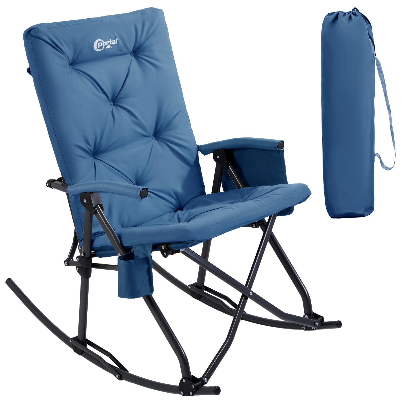 Portal Folding Rocking Camping Chair Outdoor - Thick Padded Rocking Recliner Chair Portable Camping Rocker for Patio Front Porch Backyard Lawn Living Room, Supports 400 LBS