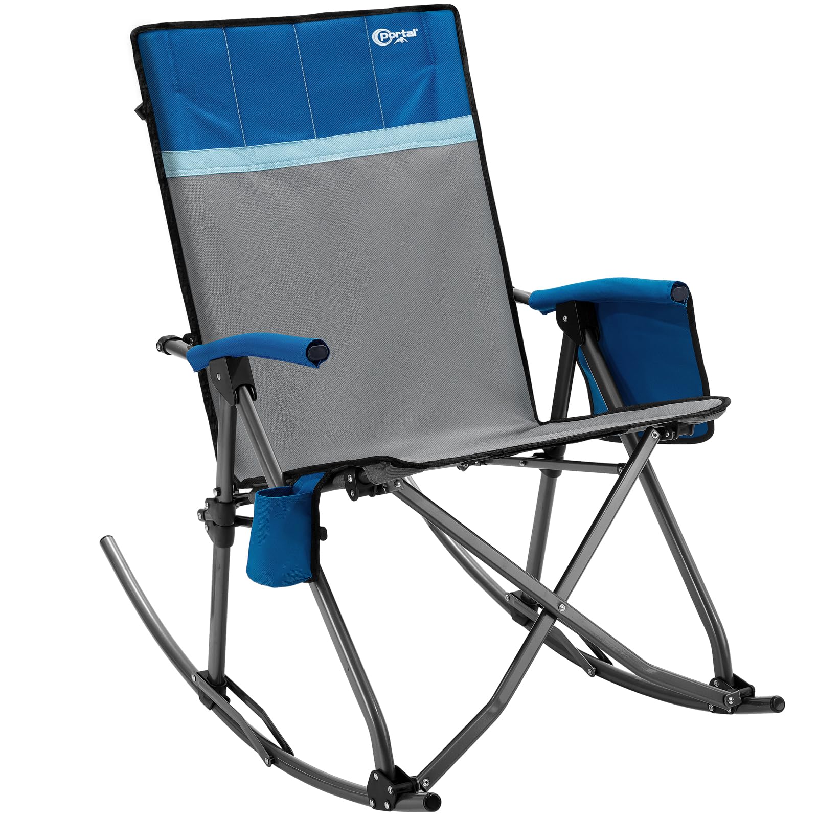 Portal Oversized Folding Rocking Camping Chair for Adults, Portable & Foldable Outdoor Lawn Rocker Chairs with High Back Hard Armrests Carry Bag for Outside, Camp, Patio, Supports 400lbs, Grey&Black