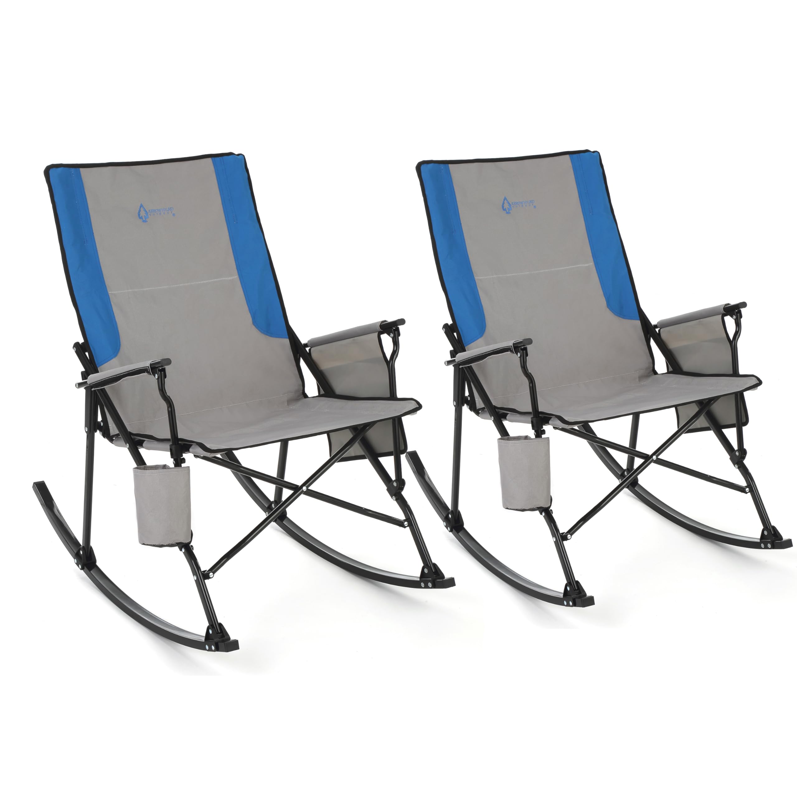 ARROWHEAD OUTDOOR Foldable Rocking Camp Chair with Large Cup Holder, Side Pocket, Space-Saving Folding, Enhanced Swinging Rocker for Camping, Fishing, Patio
