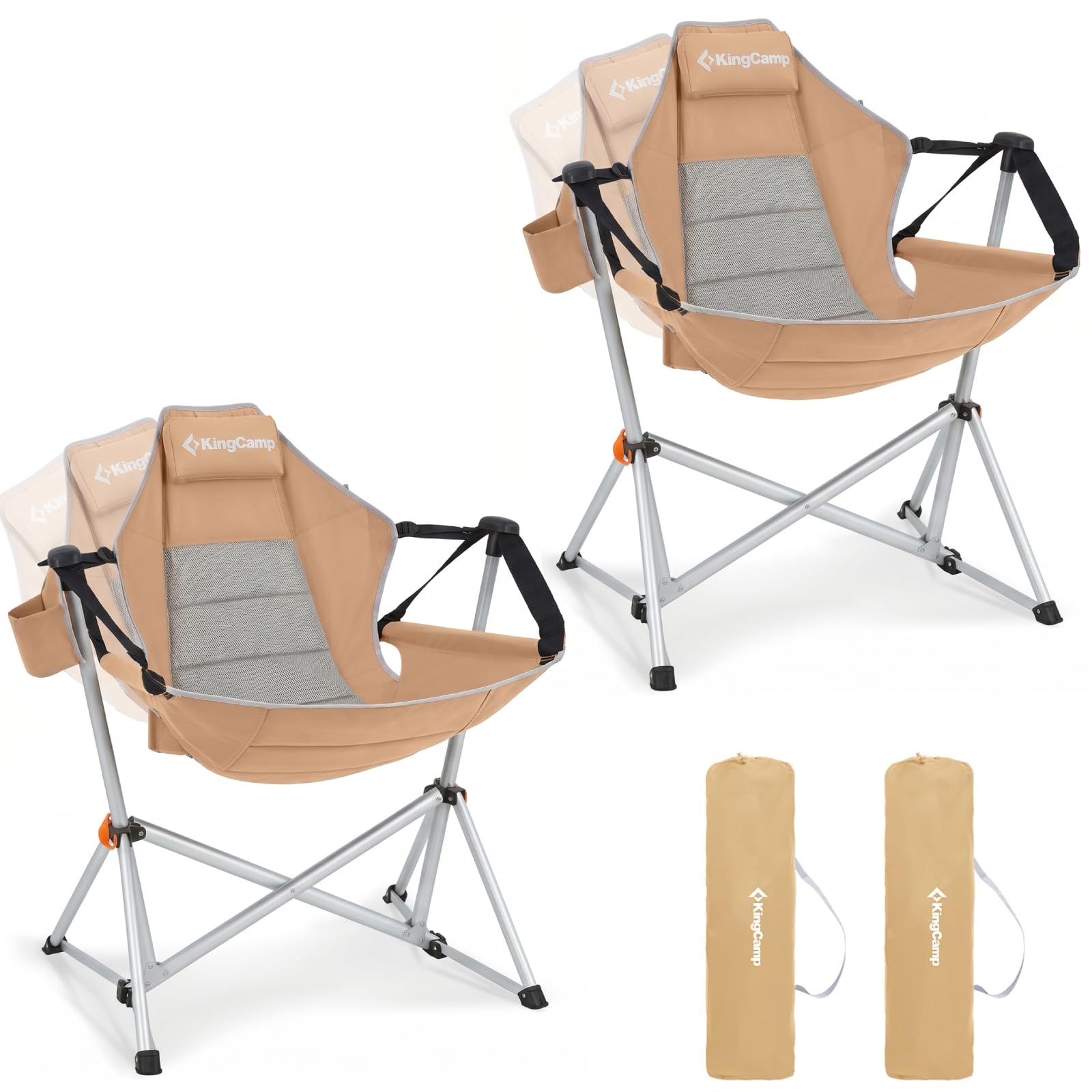 KingCamp Hammock Camping Chair, Swinging Portable Camp Chairs for Adults, 400lbs Heavy Duty Oversized Folding Rocking Chair with Adjustable Recline, Aluminum Alloy Frame for Outdoor Patio Beach Sport