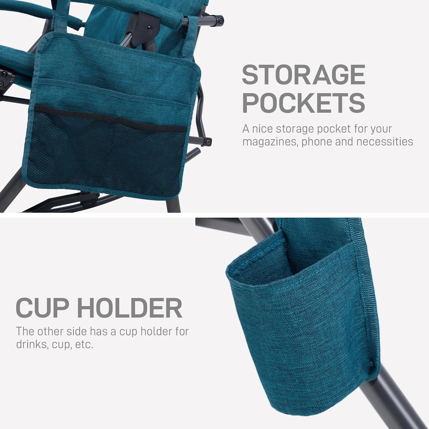 Green Oversized Folding Padded Rocking Camping Chair, 400lbs Heavy Duty Outdoor Patio Rocker