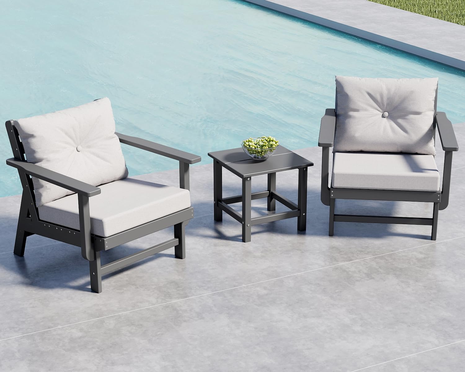 GREENVINES Adirondack-Outdoor-Side-Table | 18 x 18 Inches | HDPE Plastic | All Weather | Outside Couch Tables for Conversation Set | Gray | for Patio Porch Deck Lawn