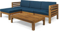 Christopher Knight Home Alice Outdoor 5 Piece Acacia Wood Sofa Set, Teak Finish, Dark Teal
