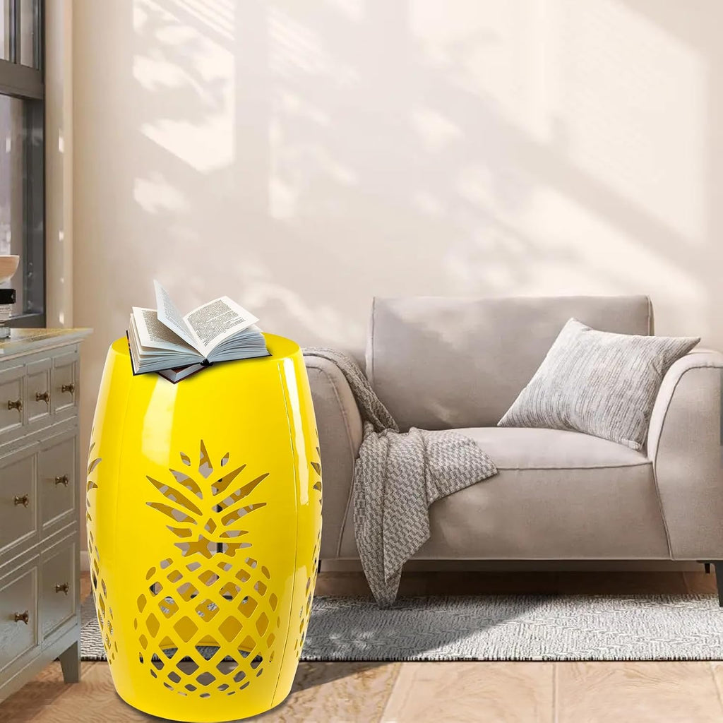 Vipush Outdoor Lace Cut Iron Side Table,Patio Garden Stool Coffee End Table Nightstand for Small Spaces,Living Room,Front Porch,Poolside (Yellow)