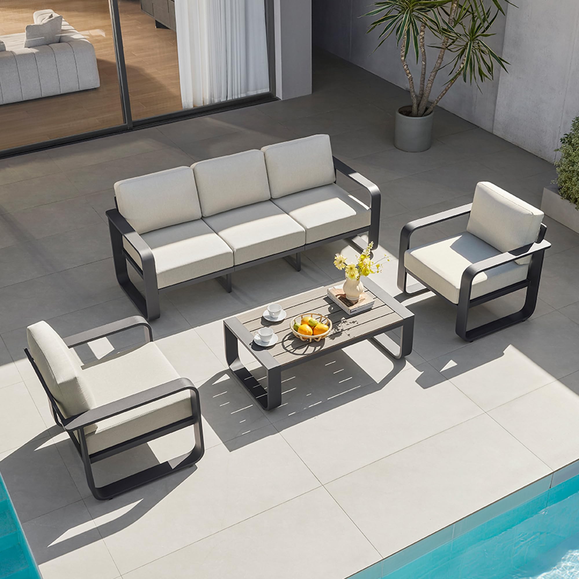 CHITA Aluminum Outdoor 3-Seater Sofa, Patio Furniture with 6.3in Thick High-Resilient Cushions & 100% Aluminum Frame, Modern Outdoor Patio Furniture for Poolside, Deck, Balcony