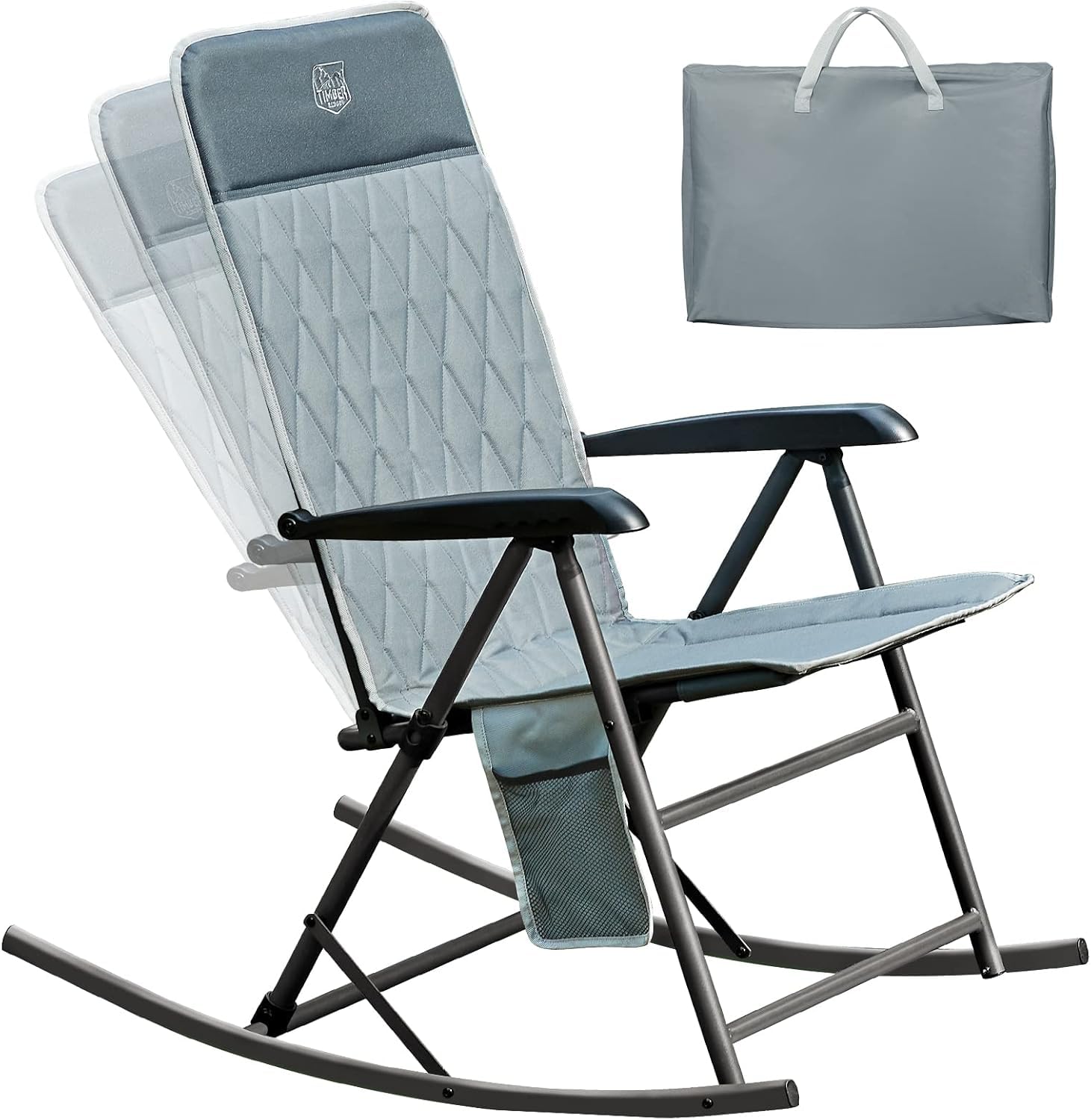 Timber Ridge 3-Level Adjustable Rocking Camping Chair, Ergonomic Padded High Back, Supports 300 LBS, Stable Anti-Tip Rocker, Hard Armrests for Easy Standing, Portable for Patio, Lawn & Tailgating