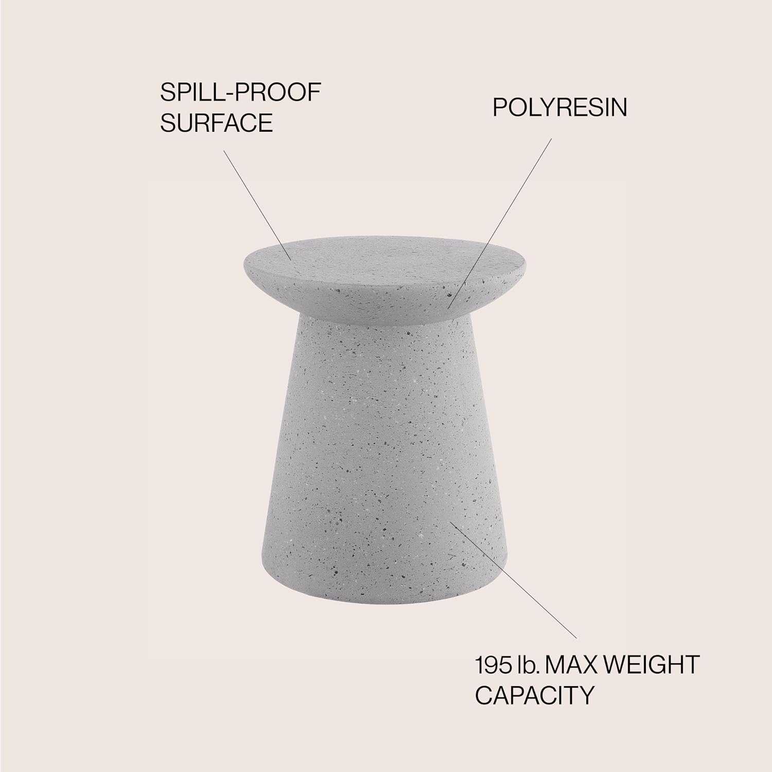 JONATHAN Y Hollie 18" Gray Terrazzo Polyresin Outdoor Side Table and Stool, All-Weather Textured Round Pedestal Accent Table for Patio, Garden, Modern Minimalist TBL1108C