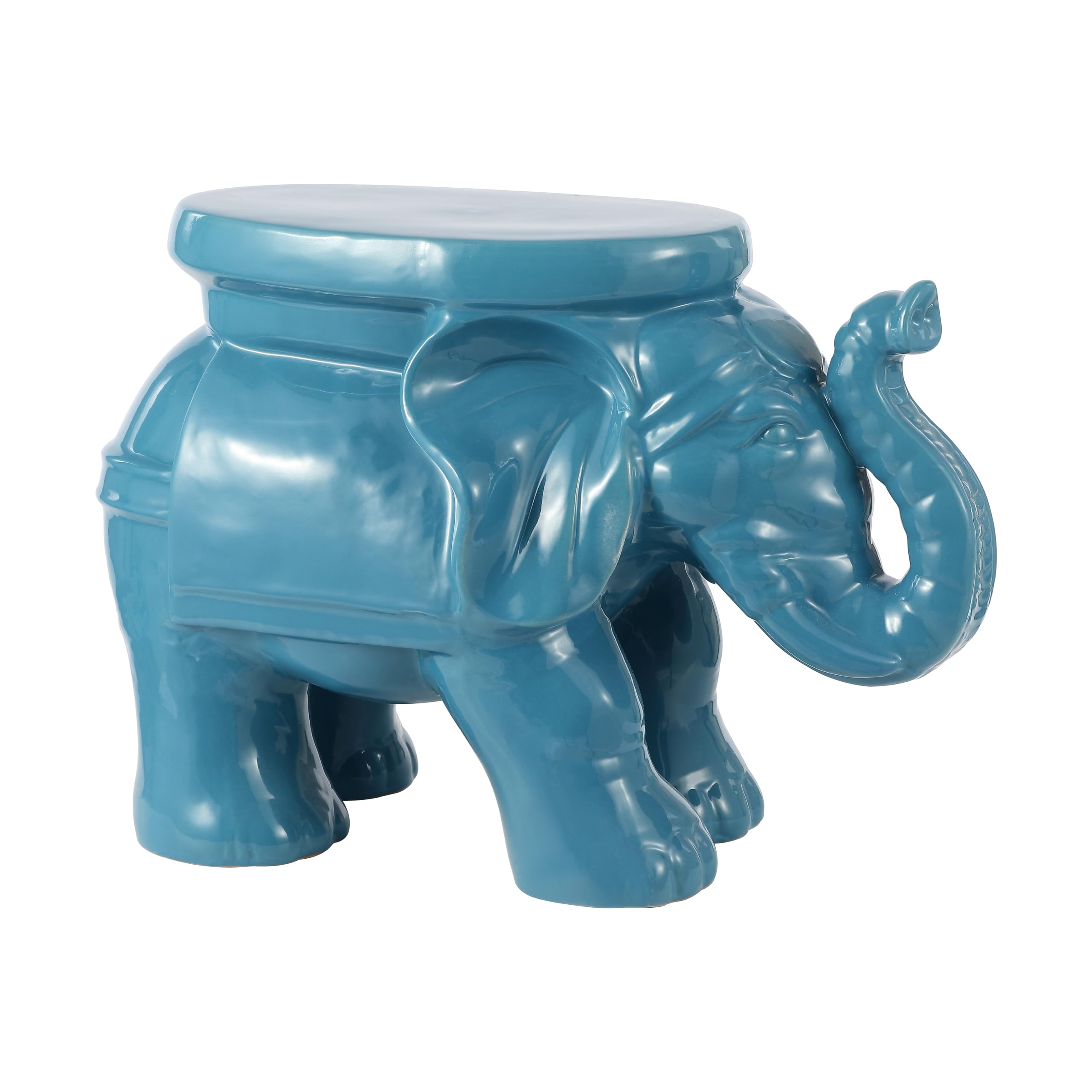 JONATHAN Y White Elephant 14.25" Glazed Ceramic Elephant Garden Stool, Weather-Resistant Indoor/Outdoor Patio Side Table and Plant Stand, Bohemian, Antique White TBL1007A