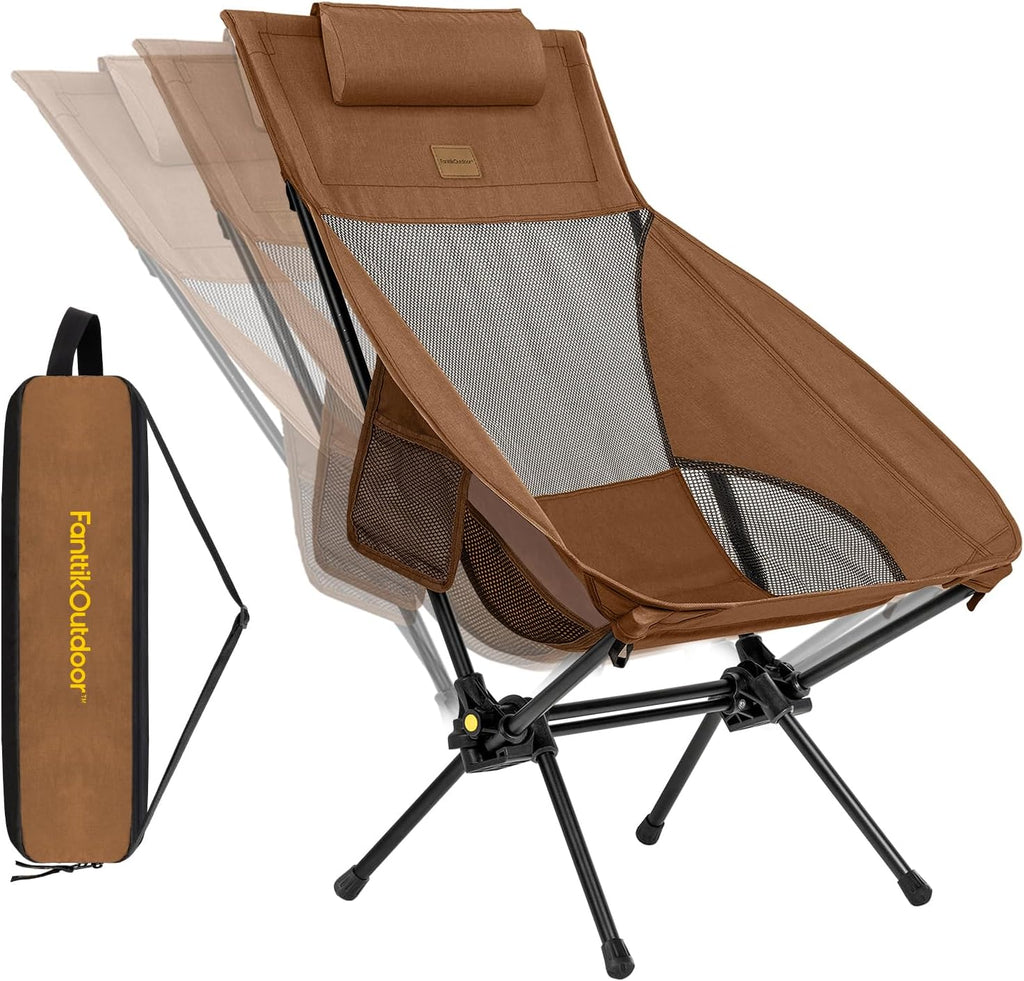 FanttikOutdoor Zeta L8 Max Camping Chair, Portable & Lightweight, Comfort-Driven Foldable Rocking Chair with Carry Bag for Camping, Hiking, Patio, Fishing, Support up to 250 lbs, Brown