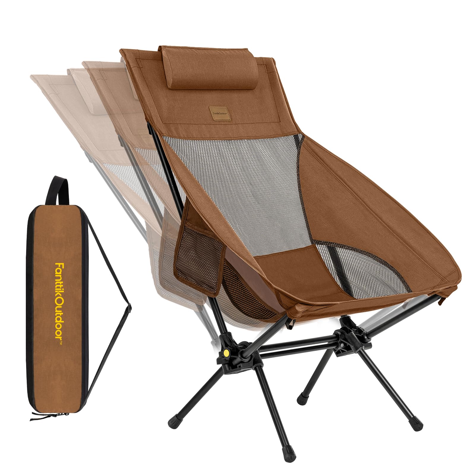FanttikOutdoor Zeta L8 Max Camping Chair, Portable & Lightweight, Comfort-Driven Foldable Rocking Chair with Carry Bag for Camping, Hiking, Patio, Fishing, Support up to 250 lbs, Brown