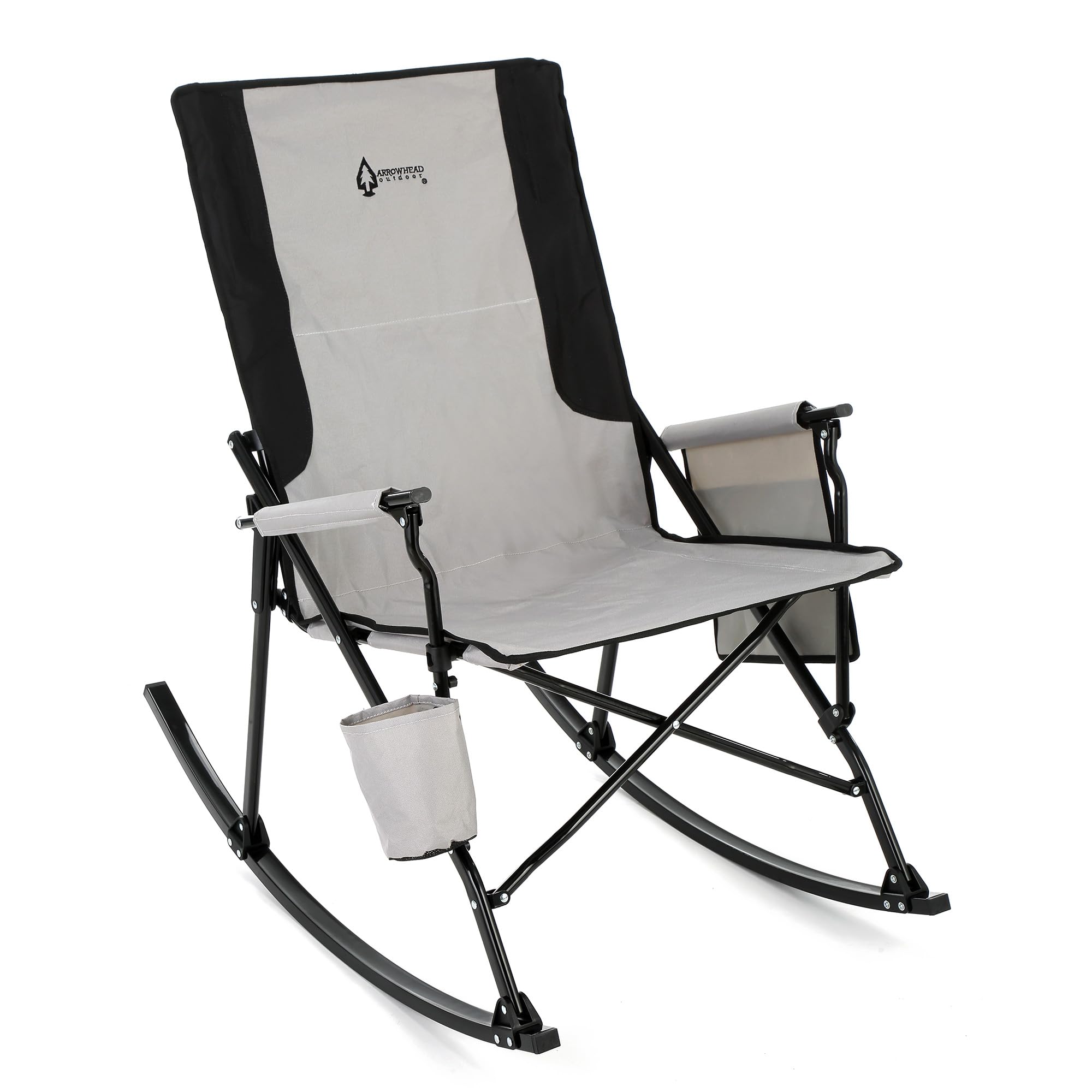 ARROWHEAD OUTDOOR Foldable Rocking Camp Chair with Large Cup Holder, Side Pocket, Space-Saving Folding, Enhanced Swinging Rocker for Camping, Fishing, Patio