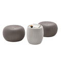 Keter Urban Knit Pouf Ottoman Set of 2 with Storage Table for Patio and Room Décor - Perfect for Balcony, Deck, and Outdoor Seating, Misty Blue & Taupe