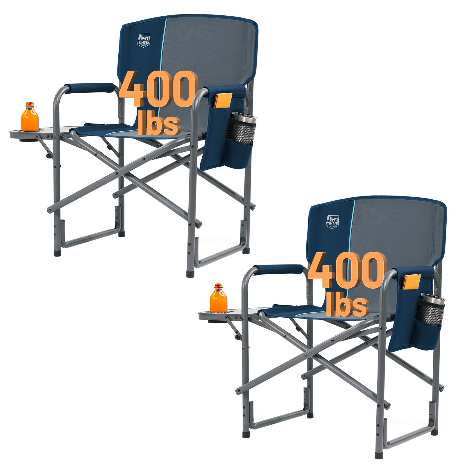 TIMBER RIDGE Aluminum Oversized Camping Chair, Lightweight Portable Directors Chair with Side Table Detachable Side Pocket for Outdoor Camping, Lawn, Picnic, Support 400lbs Black