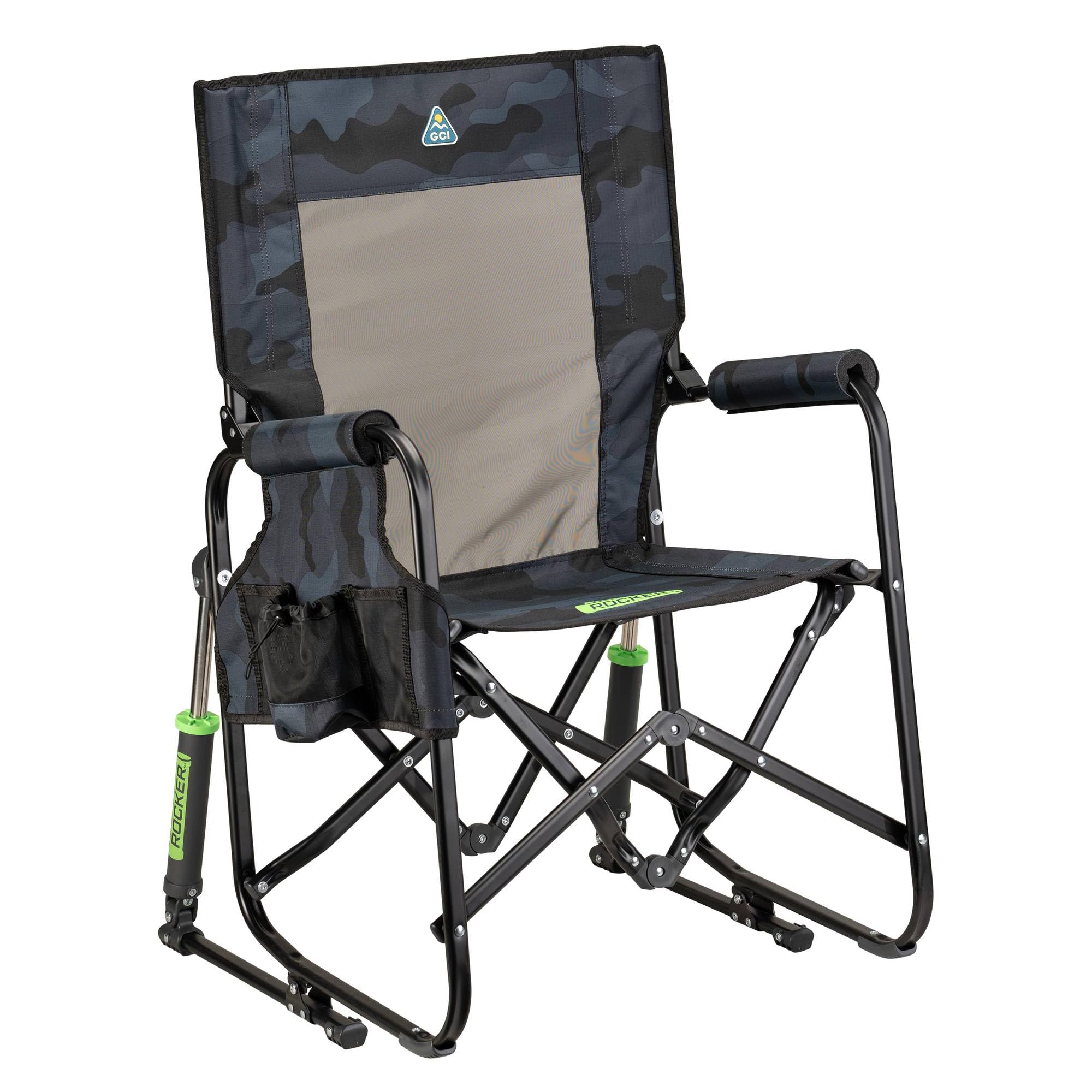 GCI OUTDOOR Freestyle Rocker XL with Side Table Camping Chair | Portable Folding Rocking Chair with Solid, Durable Armrests, Drink Holder & Comfortable Backrest — Red