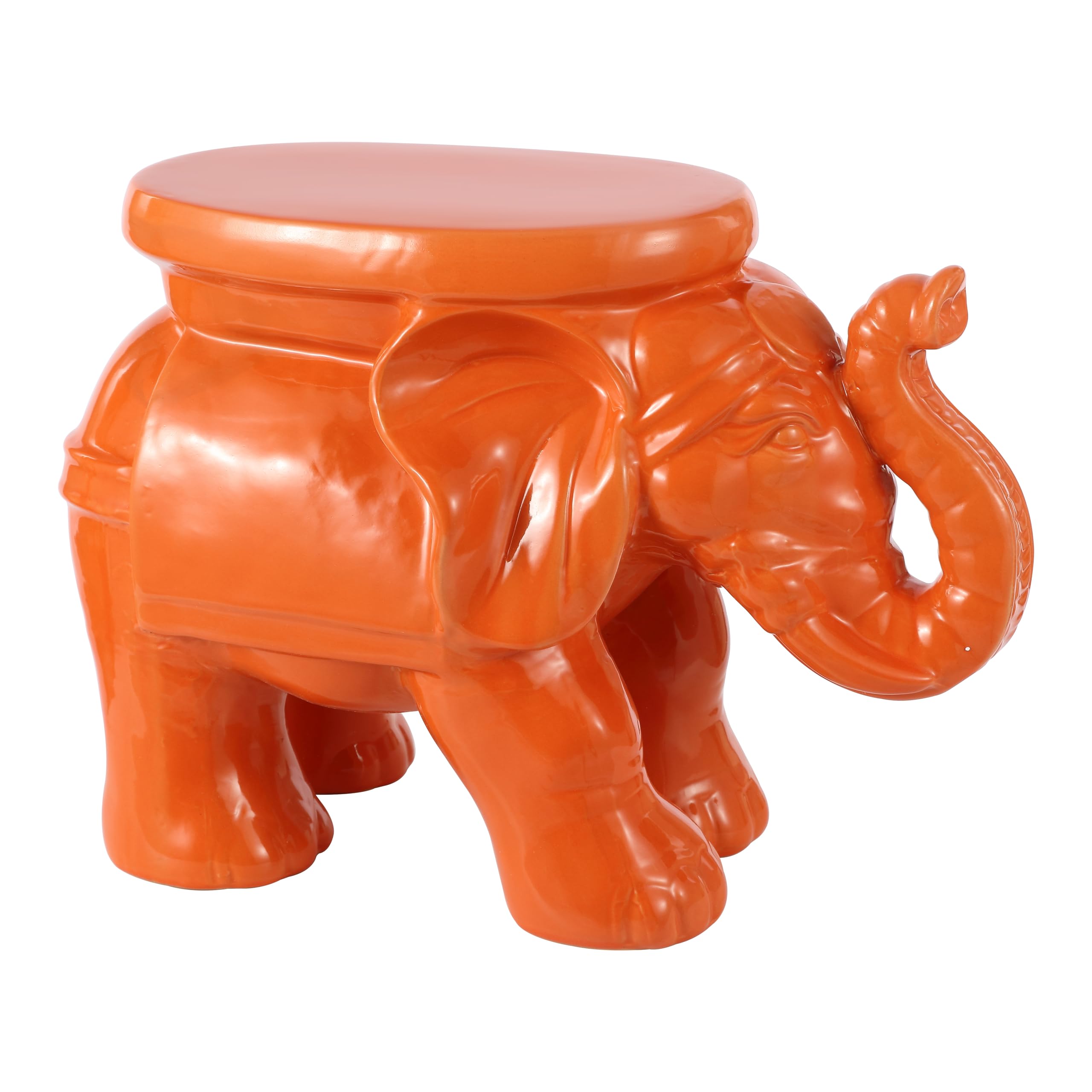 JONATHAN Y White Elephant 14.25" Glazed Ceramic Elephant Garden Stool, Weather-Resistant Indoor/Outdoor Patio Side Table and Plant Stand, Bohemian, Antique White TBL1007A