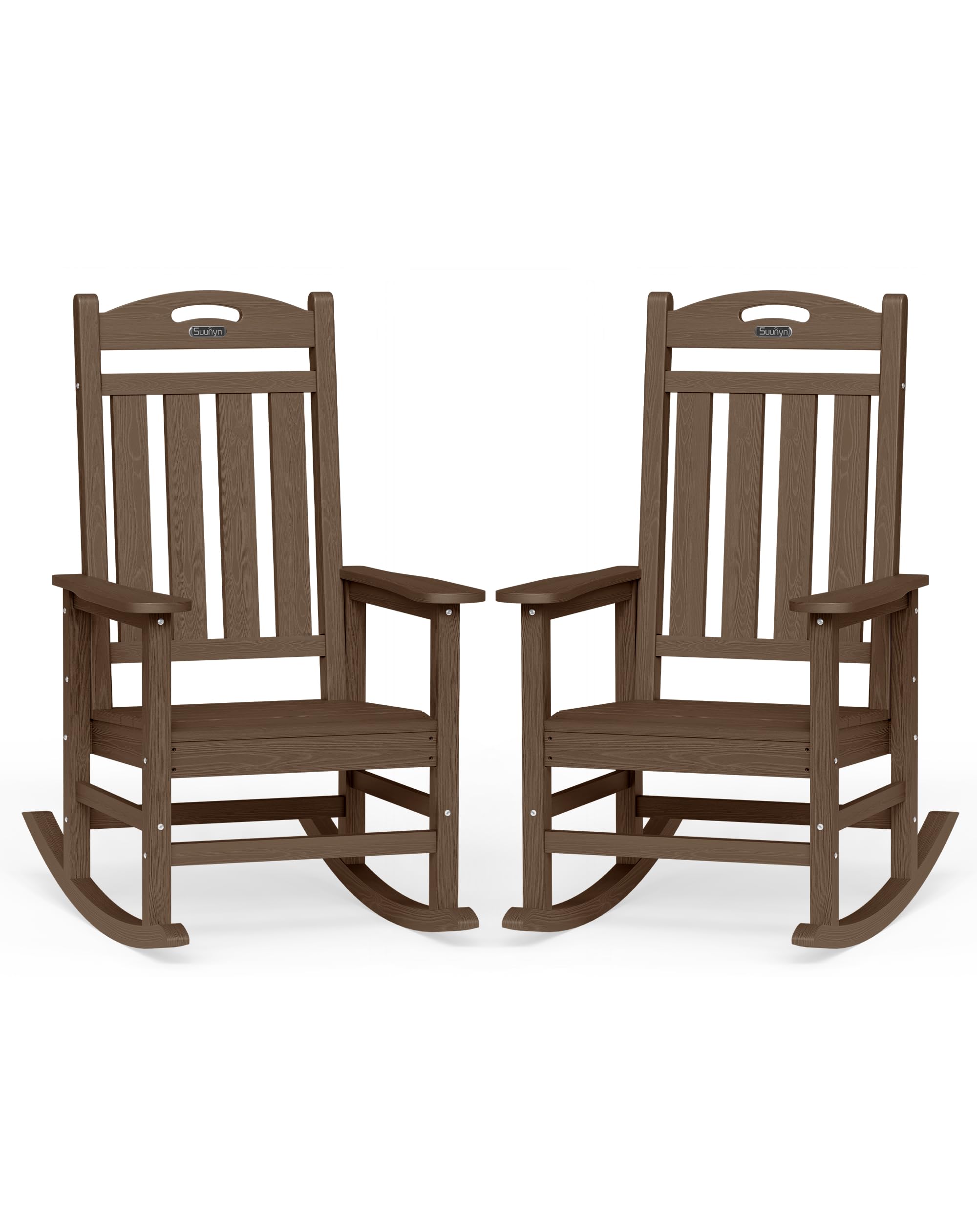 Oversized Outdoor Rocking Chair, HDPE All Weather Resistant Patio Rocking Chair, High Back Porch Rocking Chair, 380lbs Weight Capacity, Dark Grey