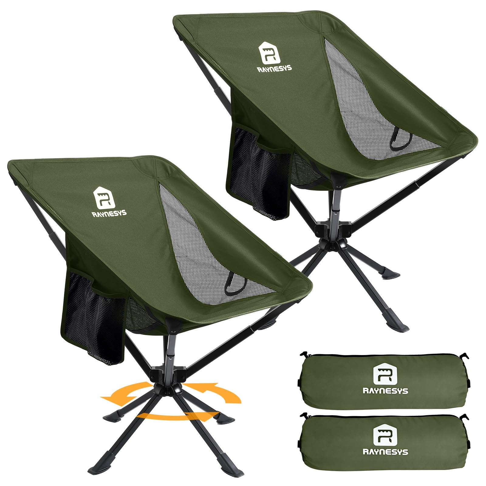 Raynesys 1 Pack Portable Camping Chair, Flexible 360° Rotation, Easy Carry, 8 Seconds Quick Setup Folding Camping Chair, 3.8Lb Lightweight Folding Chairs for Hiking, Beach, Sporting, Travel