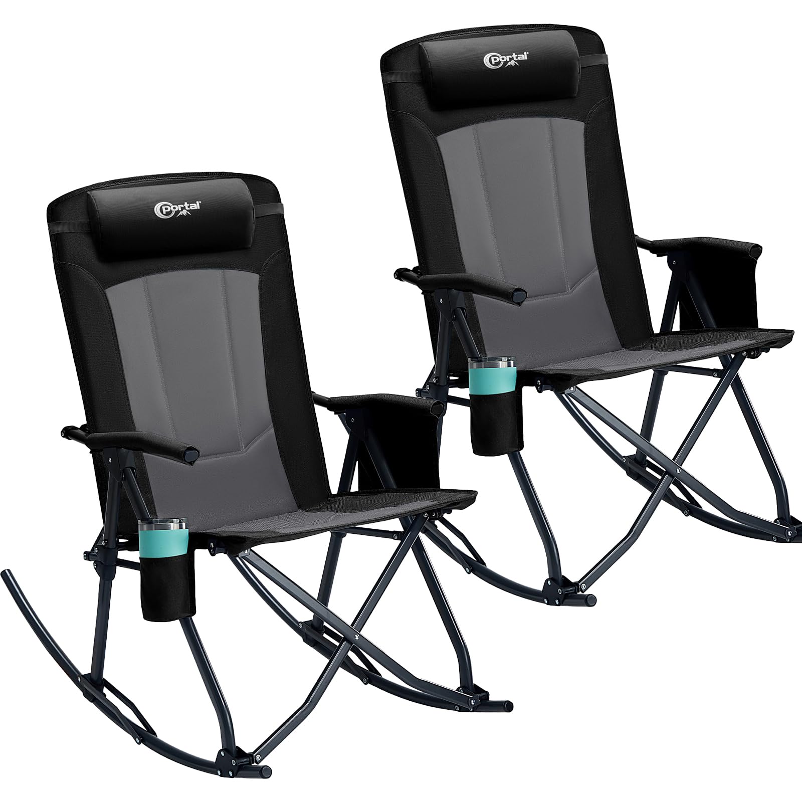 Portal Oversized Folding Rocking Camping Chair Portable Outdoor Rocker with High Back Hard Armrests Carry Bag, Supports 400 lbs