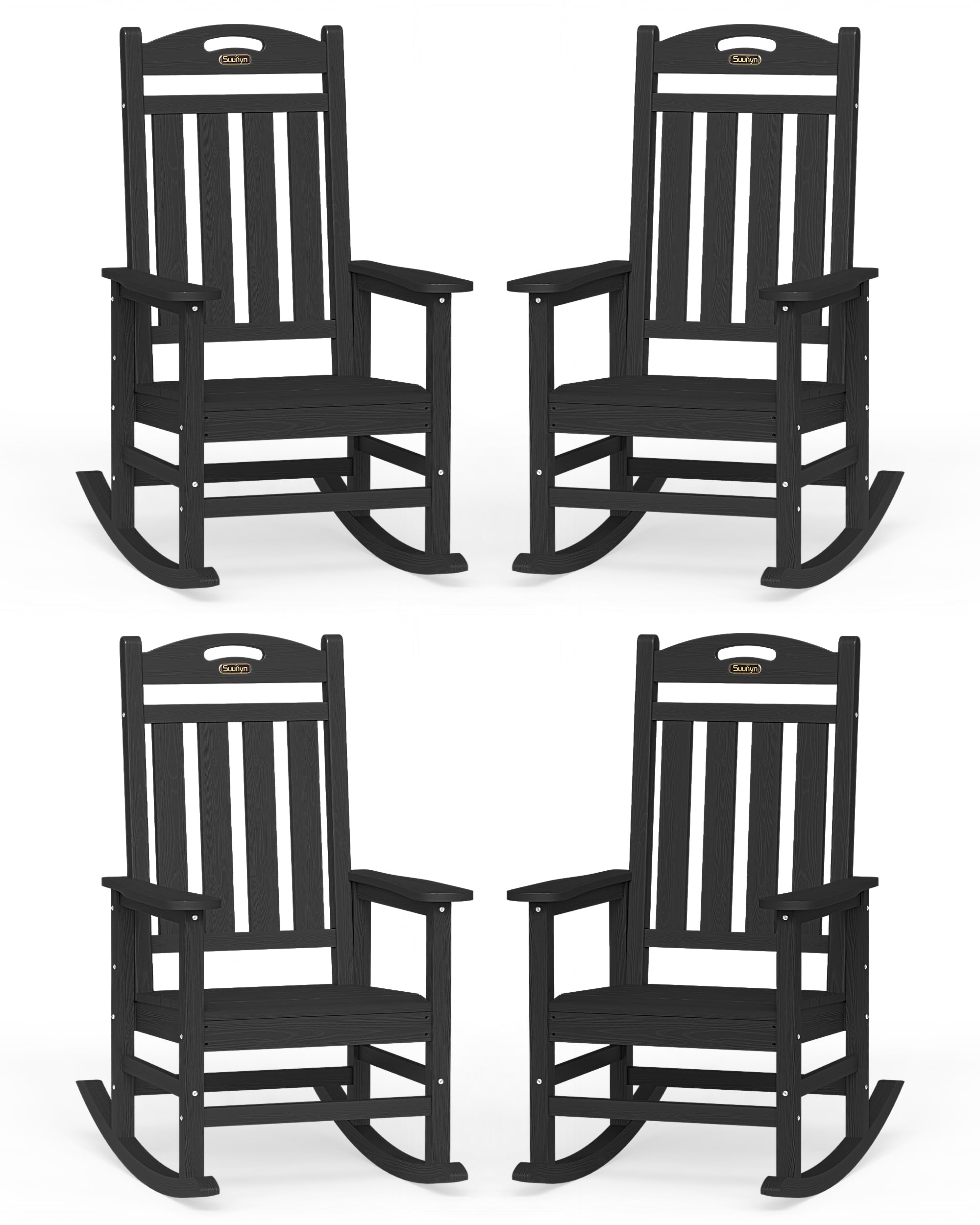 Oversized Outdoor Rocking Chair, HDPE All Weather Resistant Patio Rocking Chair, High Back Porch Rocking Chair, 380lbs Weight Capacity, Dark Grey