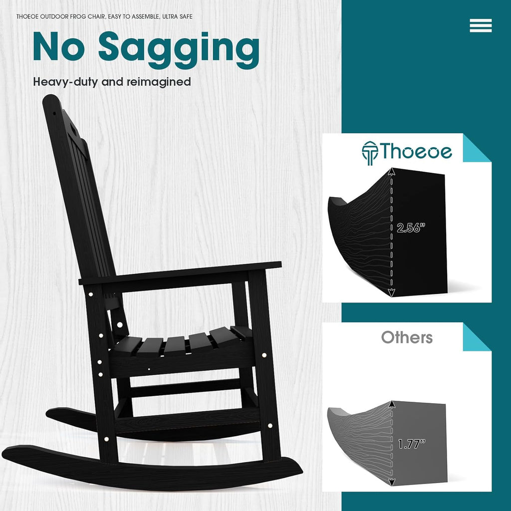 THOEOE Outdoor Rocking Chairs, Oversized Patio Rocking Chair | HDPE Outdoor Rockers for Front Porch, Patio, Backyard, Balcony and Garden. All-Weather High Back Design, Black