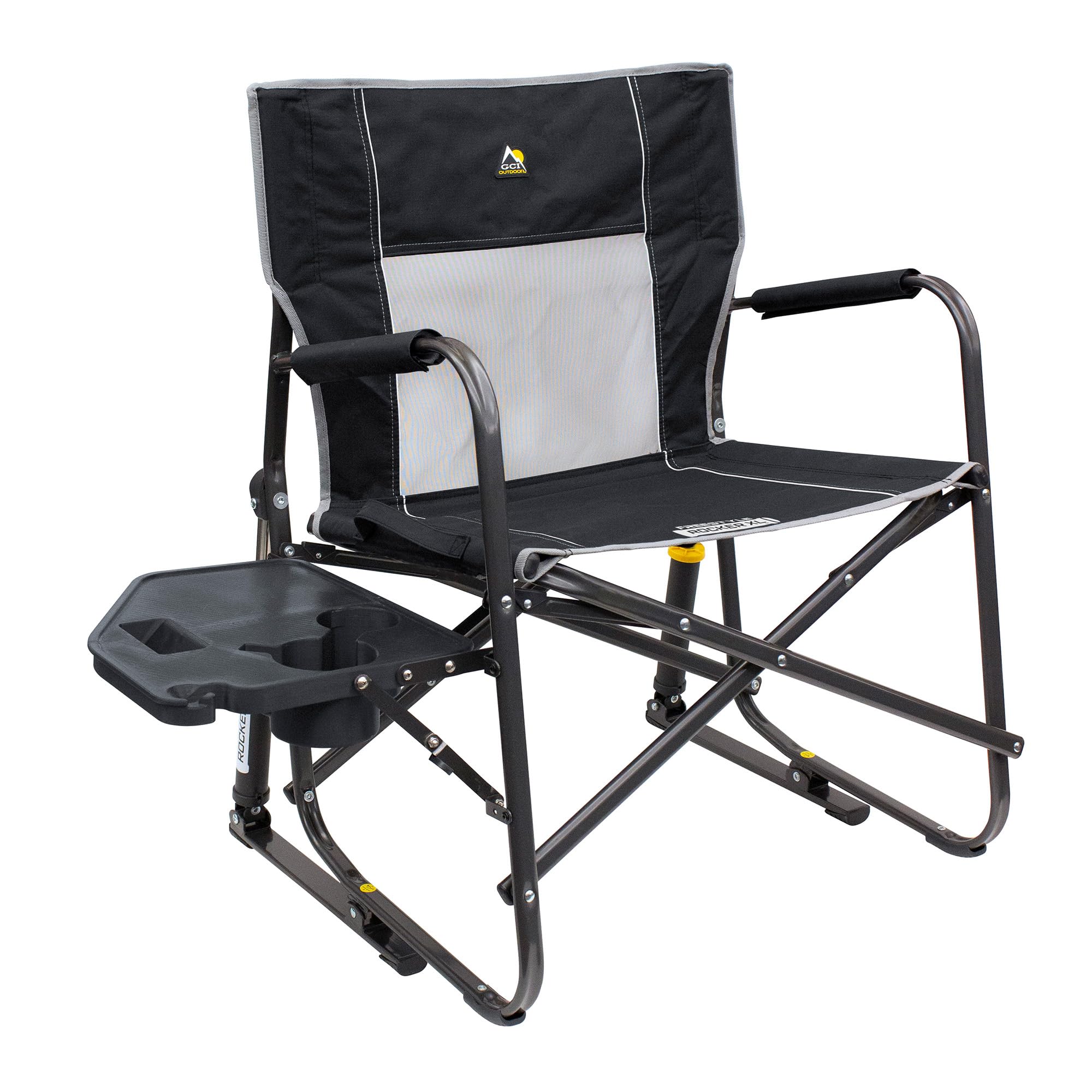 GCI OUTDOOR Freestyle Rocker XL with Side Table Camping Chair | Portable Folding Rocking Chair with Solid, Durable Armrests, Drink Holder & Comfortable Backrest — Red