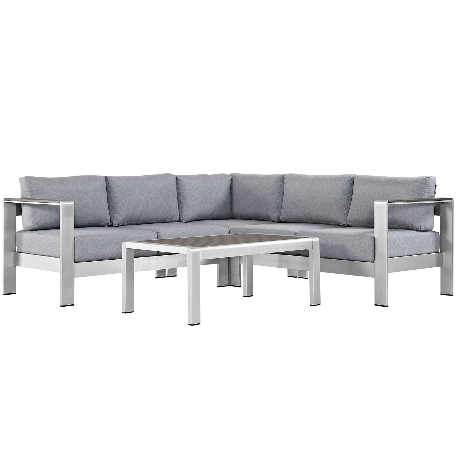 Modway Shore 4-Piece Aluminum Outdoor Patio Sectional Sofa Set in Silver Navy