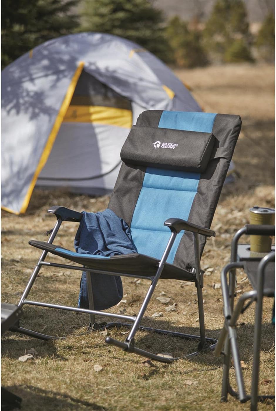 Guide Gear Oversized Rocking Camp Chair, Portable, Outdoor, Folding, 500 Pound Capacity Blue/Black