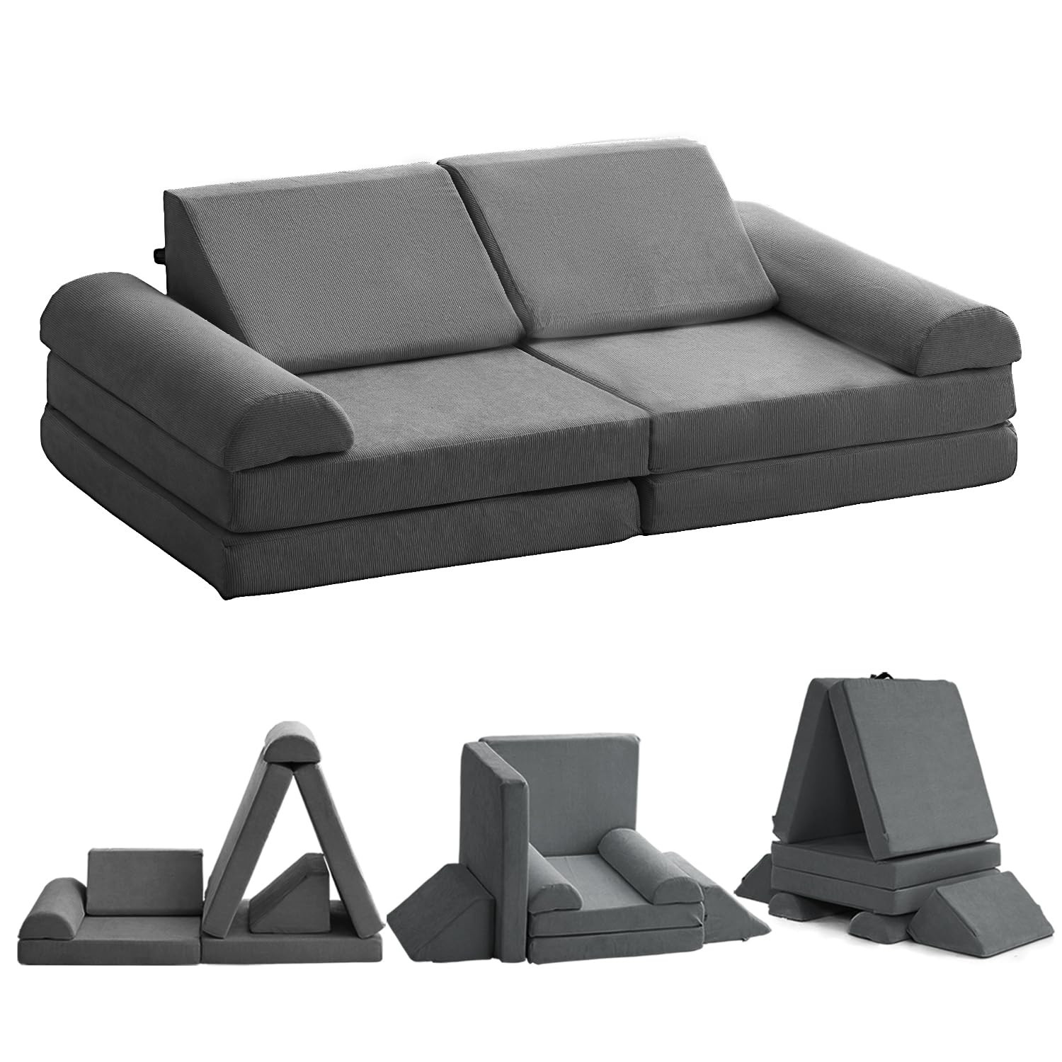 jela Kids Couch, Waterproof Kids Modular Sofa for Outdoor & Indoor, UV Resistant Child Sectional Sofa, Foam Play Couch Playhouse Play Set for Children Adults(Sand Beige)