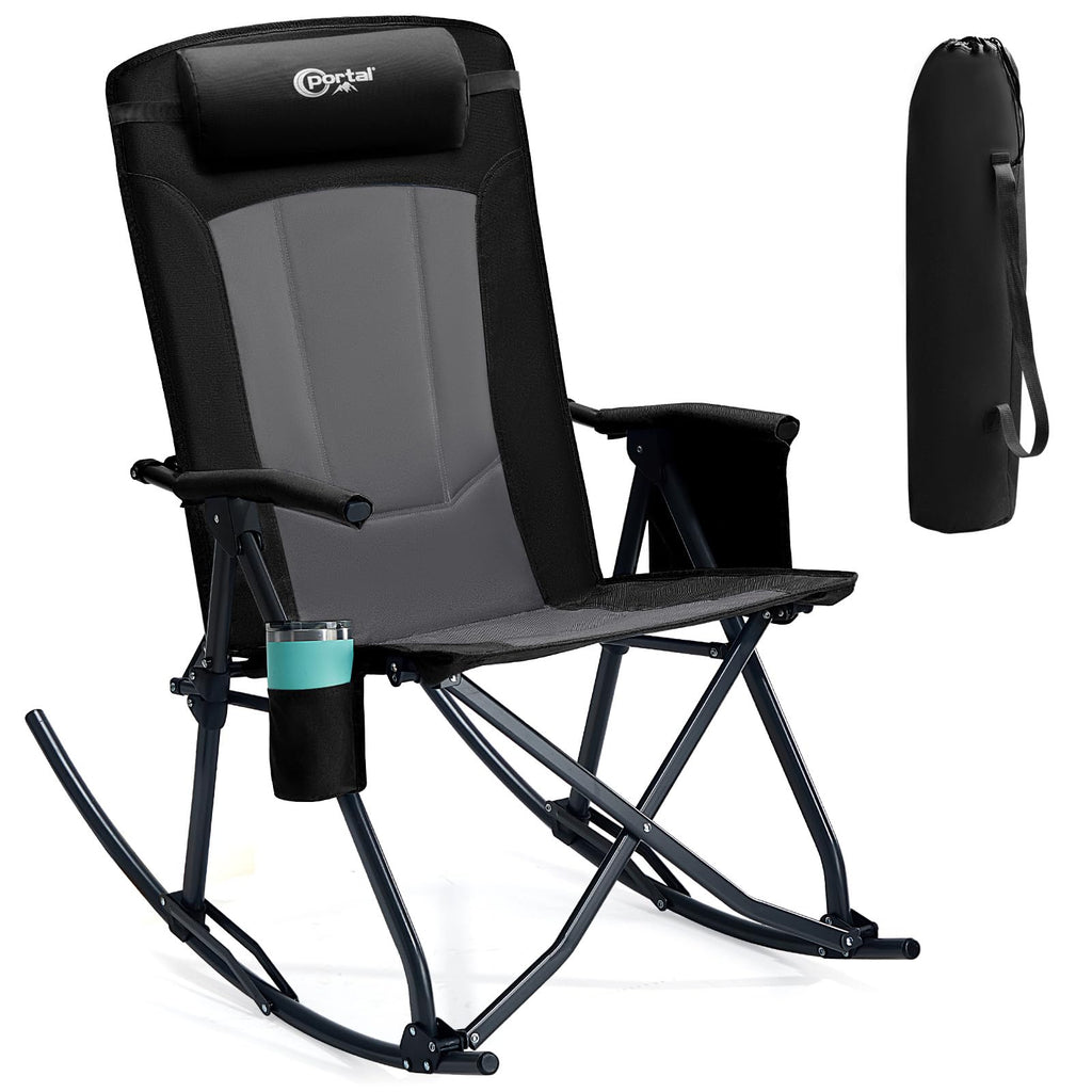 Portal Oversized Folding Rocking Camping Chair Portable Outdoor Rocker with High Back Hard Armrests Carry Bag, Supports 400 lbs