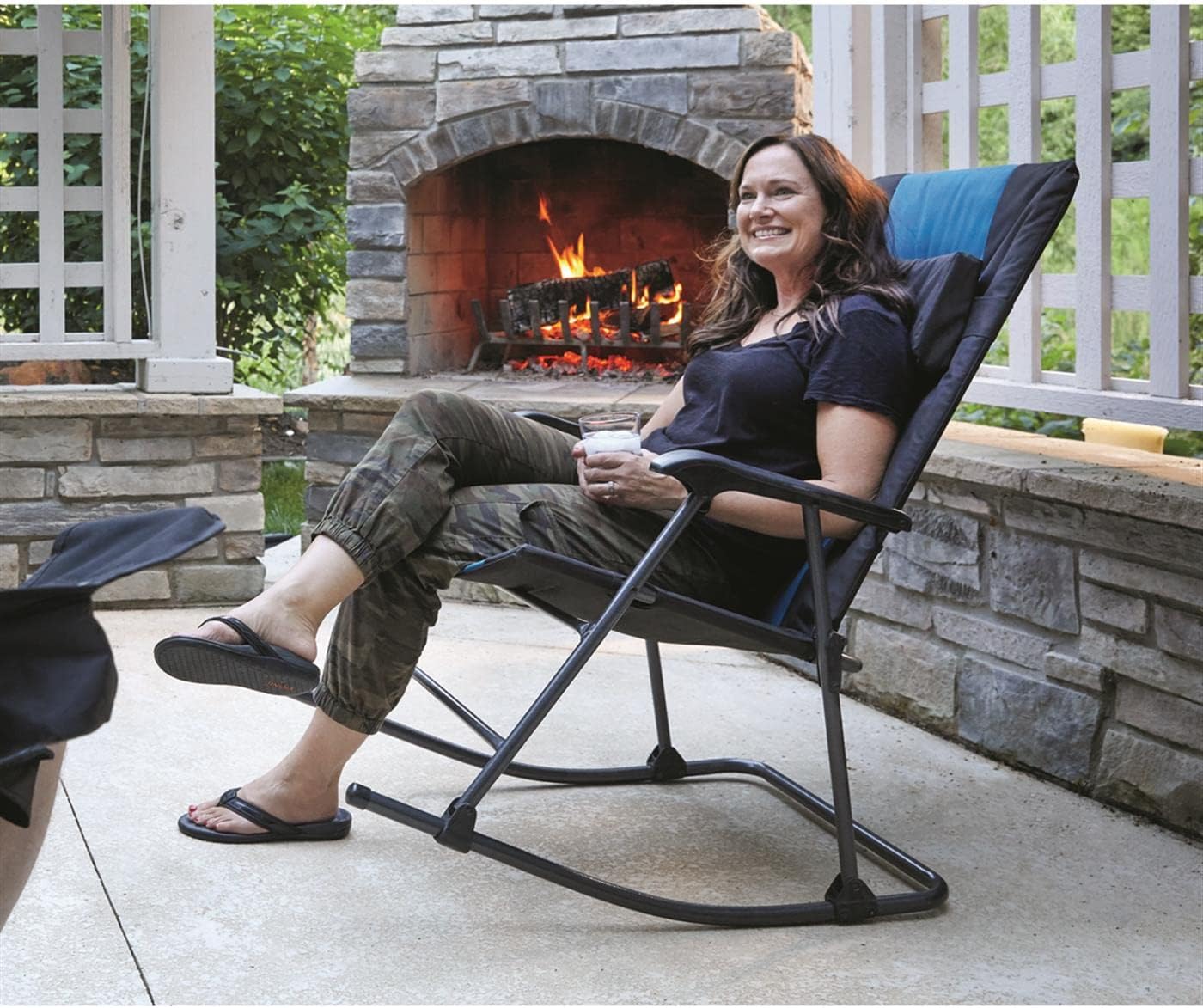 Guide Gear Oversized Rocking Camp Chair, Portable, Outdoor, Folding, 500 Pound Capacity Blue/Black