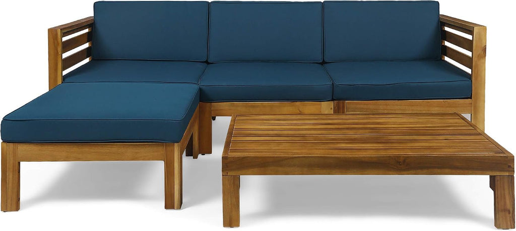 Christopher Knight Home Alice Outdoor 5 Piece Acacia Wood Sofa Set, Teak Finish, Dark Teal